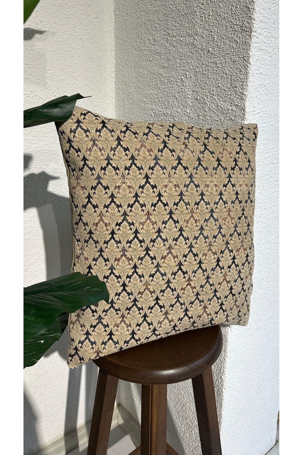 Decamor home-Beige Gold Detailed Tapestry Cushion Cover Pattern 2 3