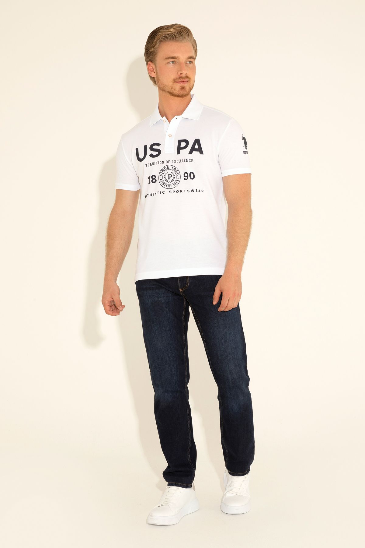 تی شرت یقه پولو سفید مردانه اورجینال U.S. Polo Assn.