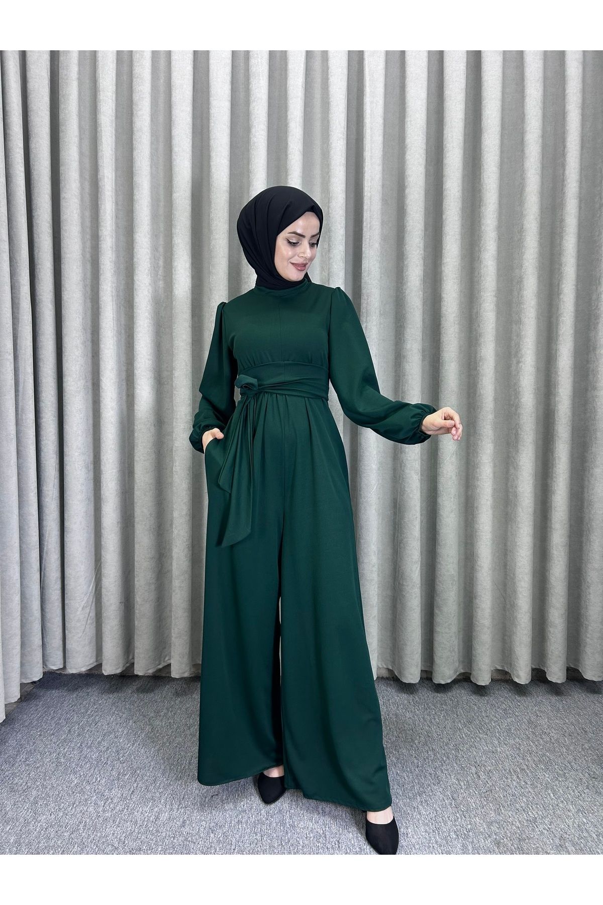 Tarzım Tuba-Wide Belt Wrapped Hijab Jumpsuit 2