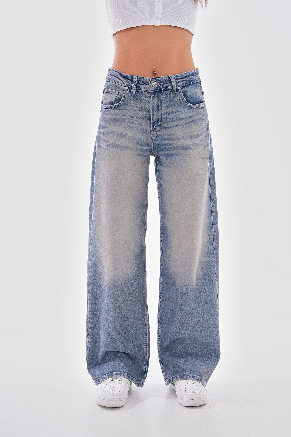 jean baggy droit à effet vintage pour femmes
