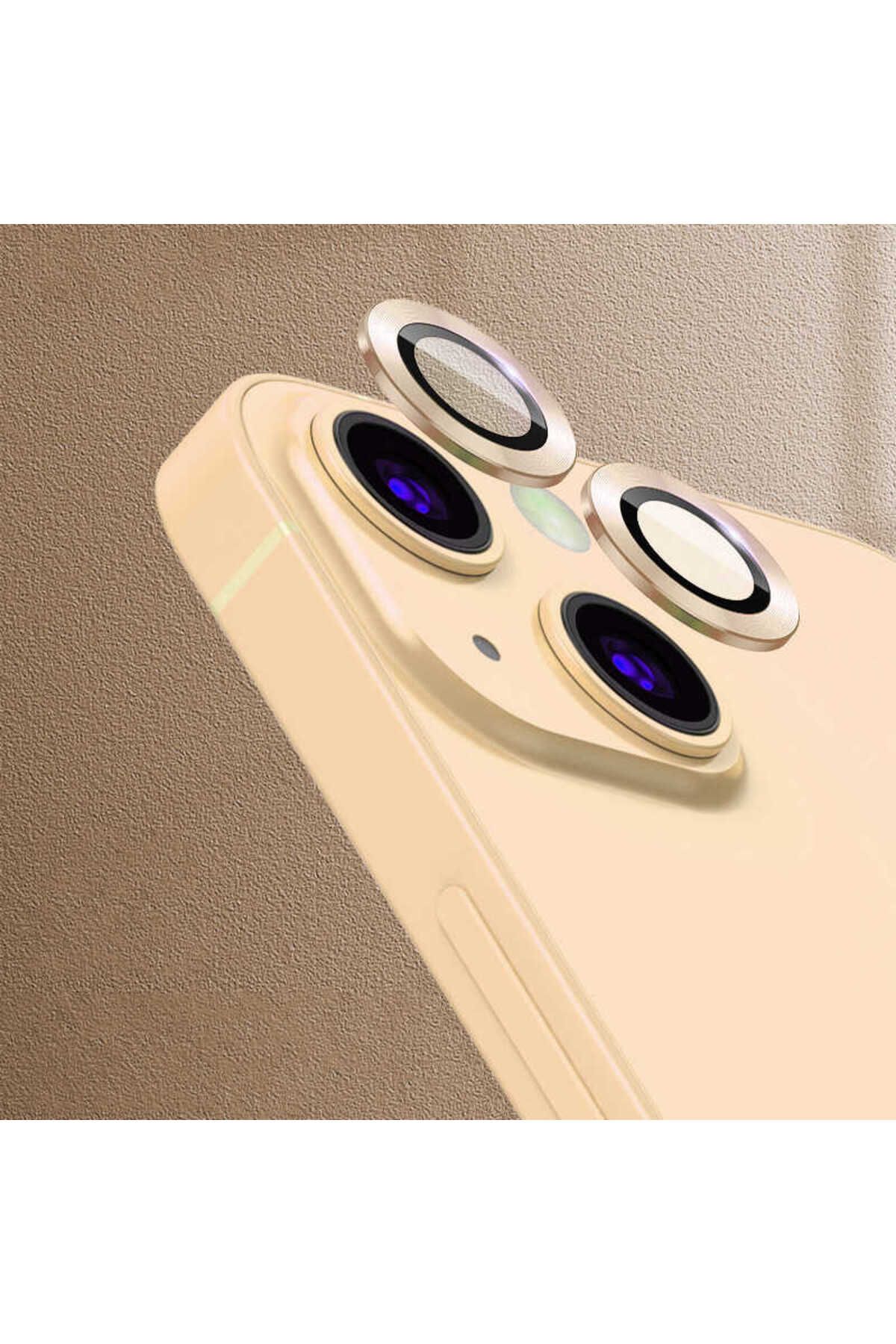 InnoCase iPhone 13 Mini Uyumlu Zore CL-04 Kamera Koruyucu-Gold