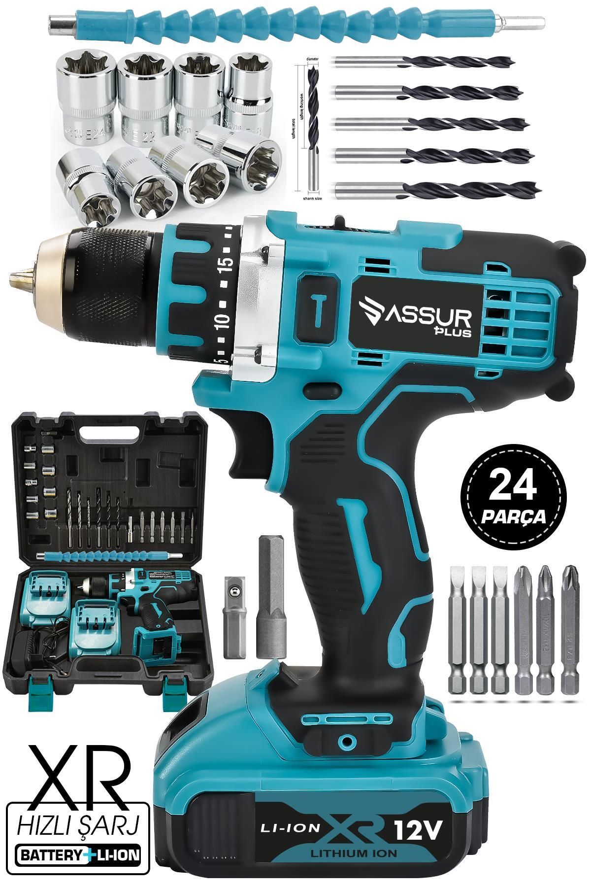 Jetta Power Tools Assur Plus Profesional 58 Vf Çelik Şanzıman 24 Parça Şarjlı Matkap Set