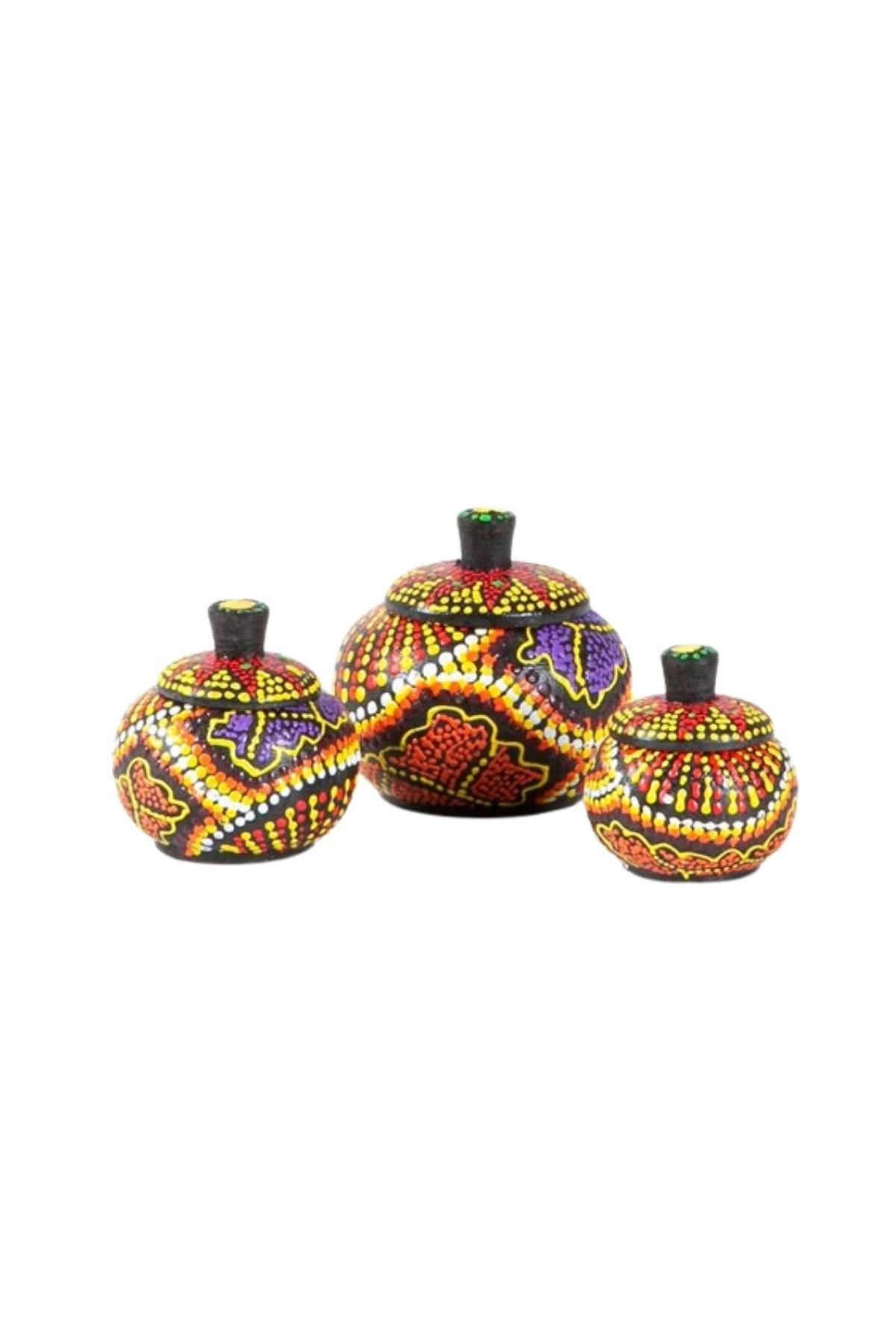 Dünyadan Hediyeler-Small Spice Rack Mindi Tree Handcrafted Set with Three Lids 4