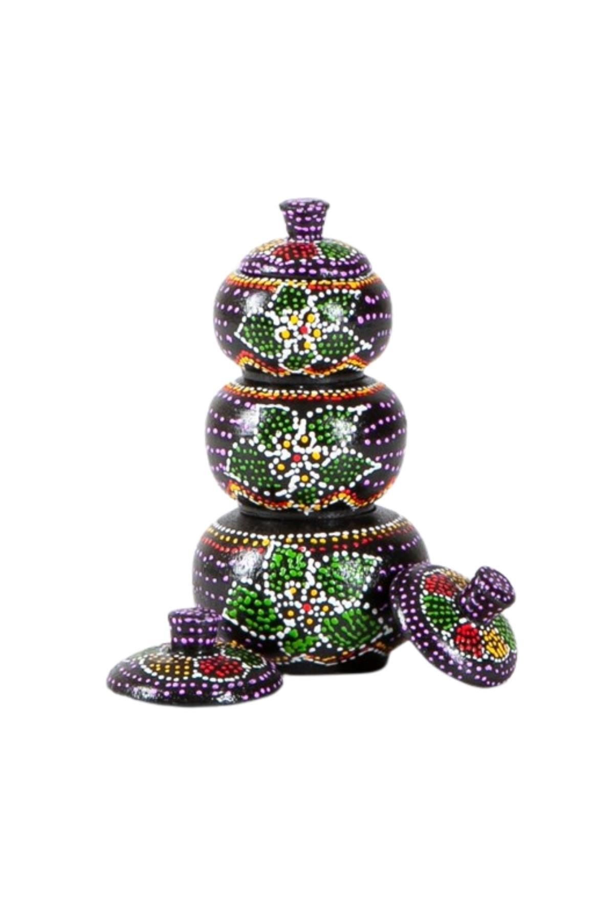 Dünyadan Hediyeler-Small Spice Rack Mindi Tree Handcrafted Set with Three Lids 5