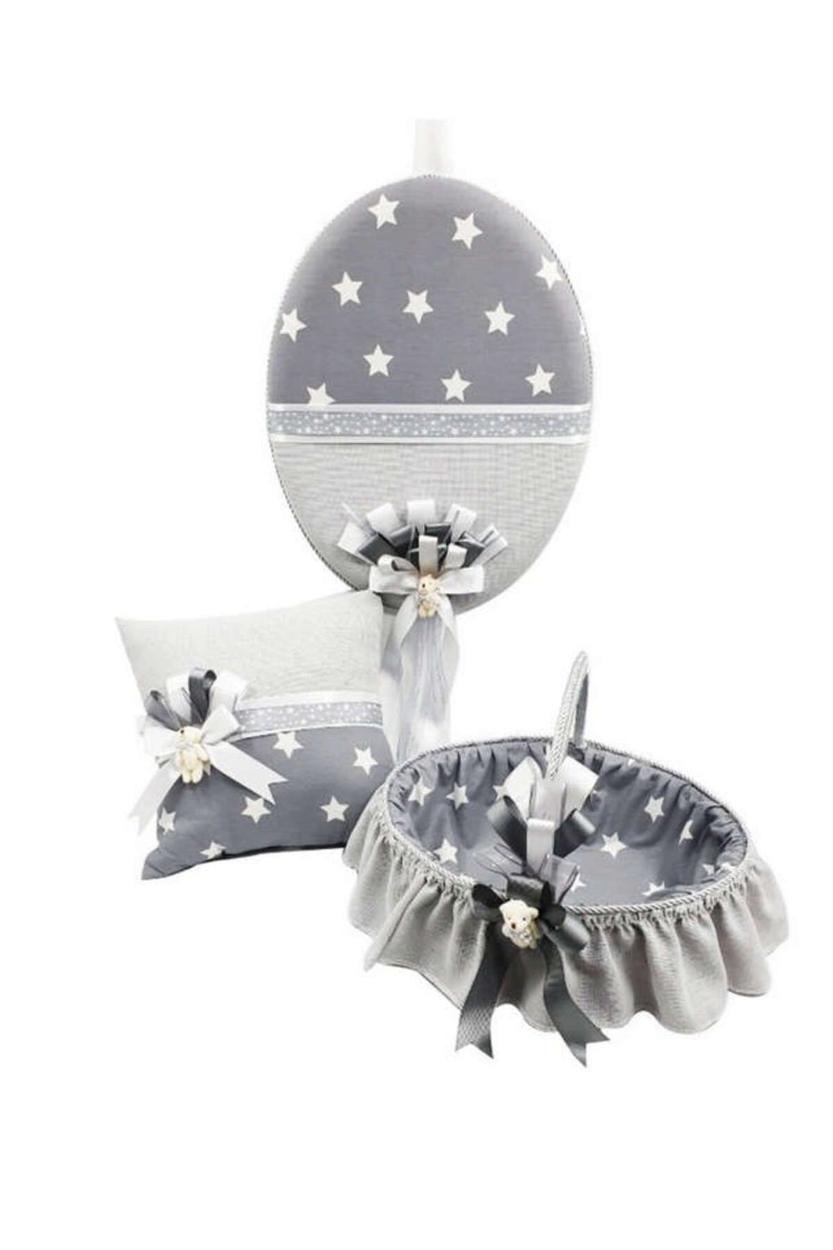 ZERO LAND - Baby Shower Ayıcıklı Yıldız Desenli Bebek Oda Seti 3 Parça Gri 1493559712