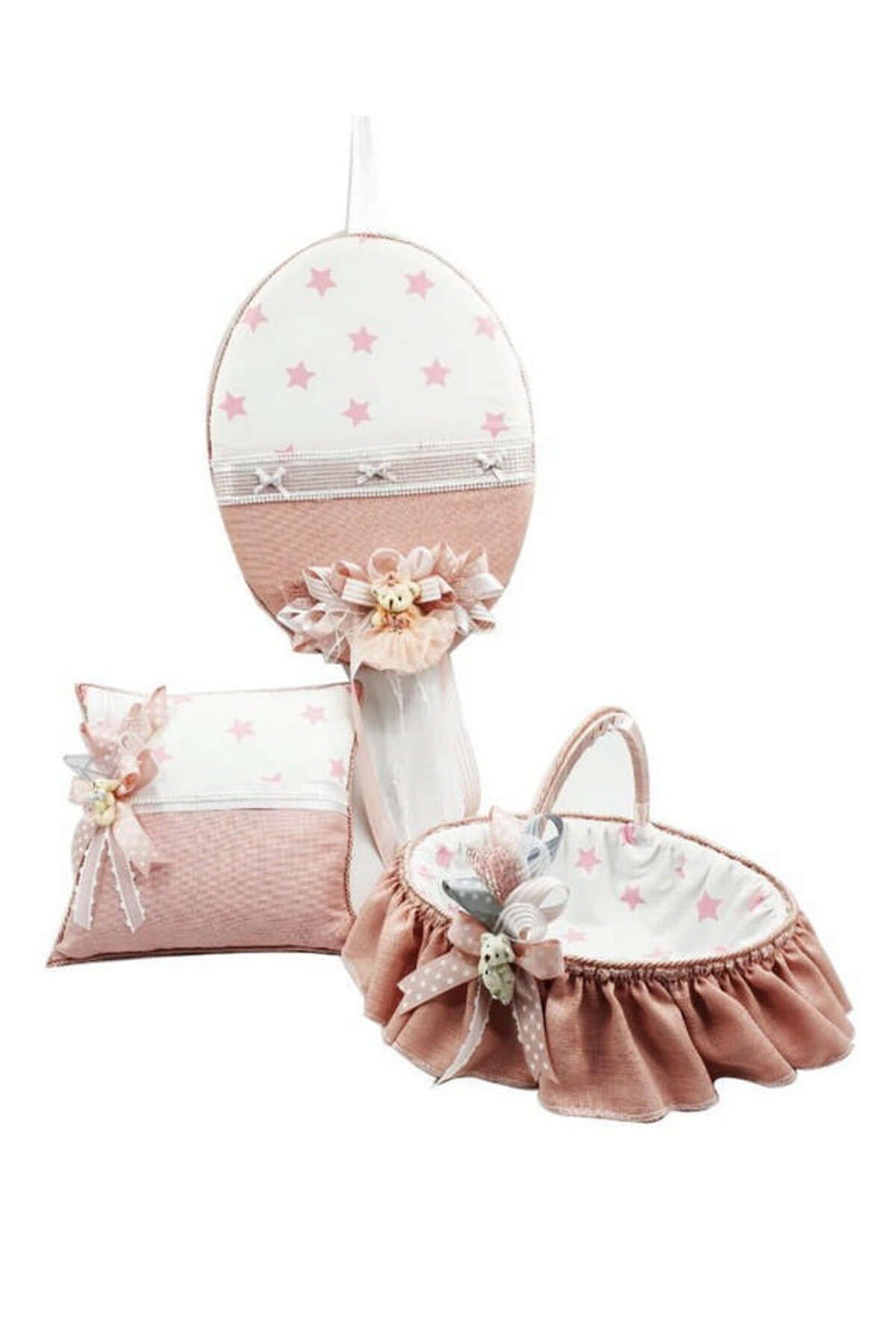 ZERO LAND - Baby Shower Ayıcıklı Yıldız Desenli Bebek Oda Seti 3 Parça Pembe 1493659712