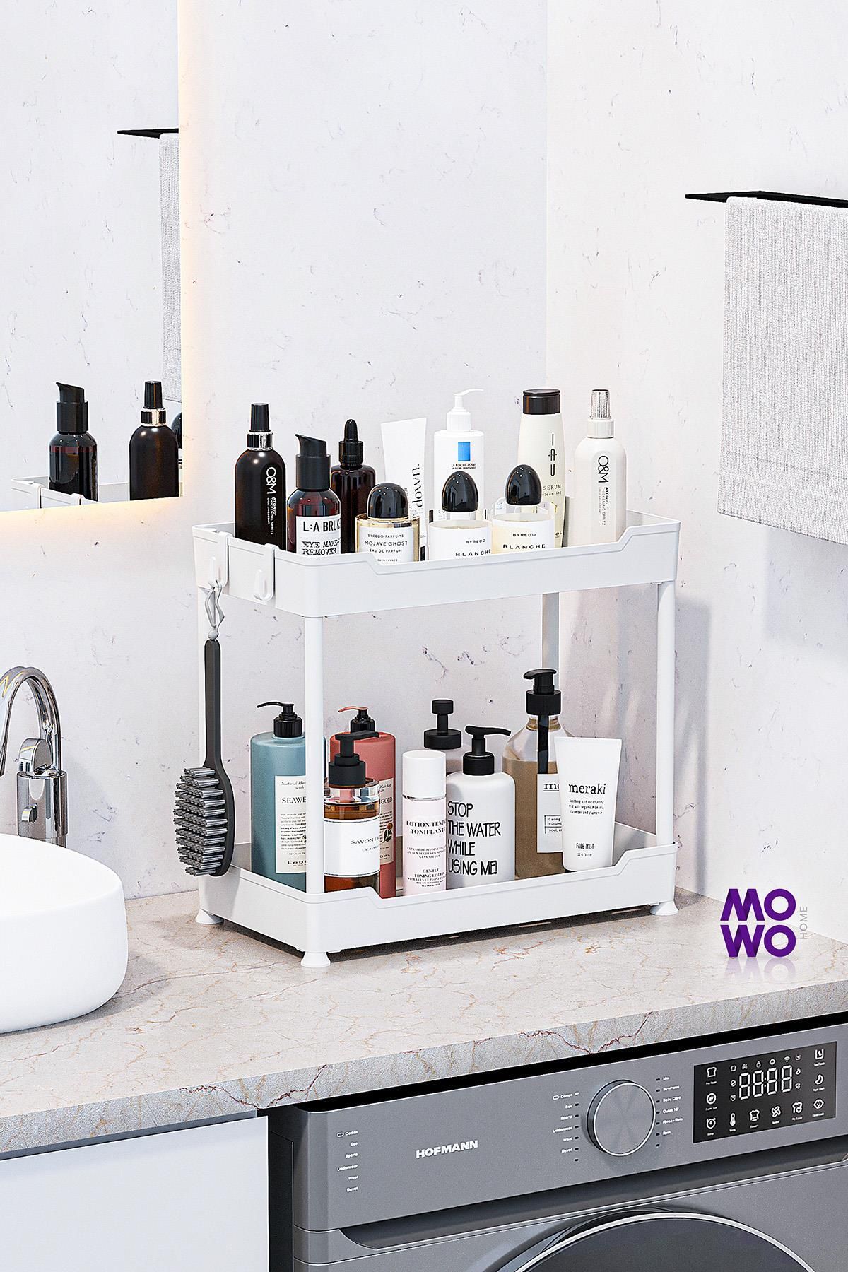 Mowo Home-White 2 Tier Organizer Kitchen Shelf Bathroom Shelf, under Cabinet Counter under Sink Detergent Holder 5