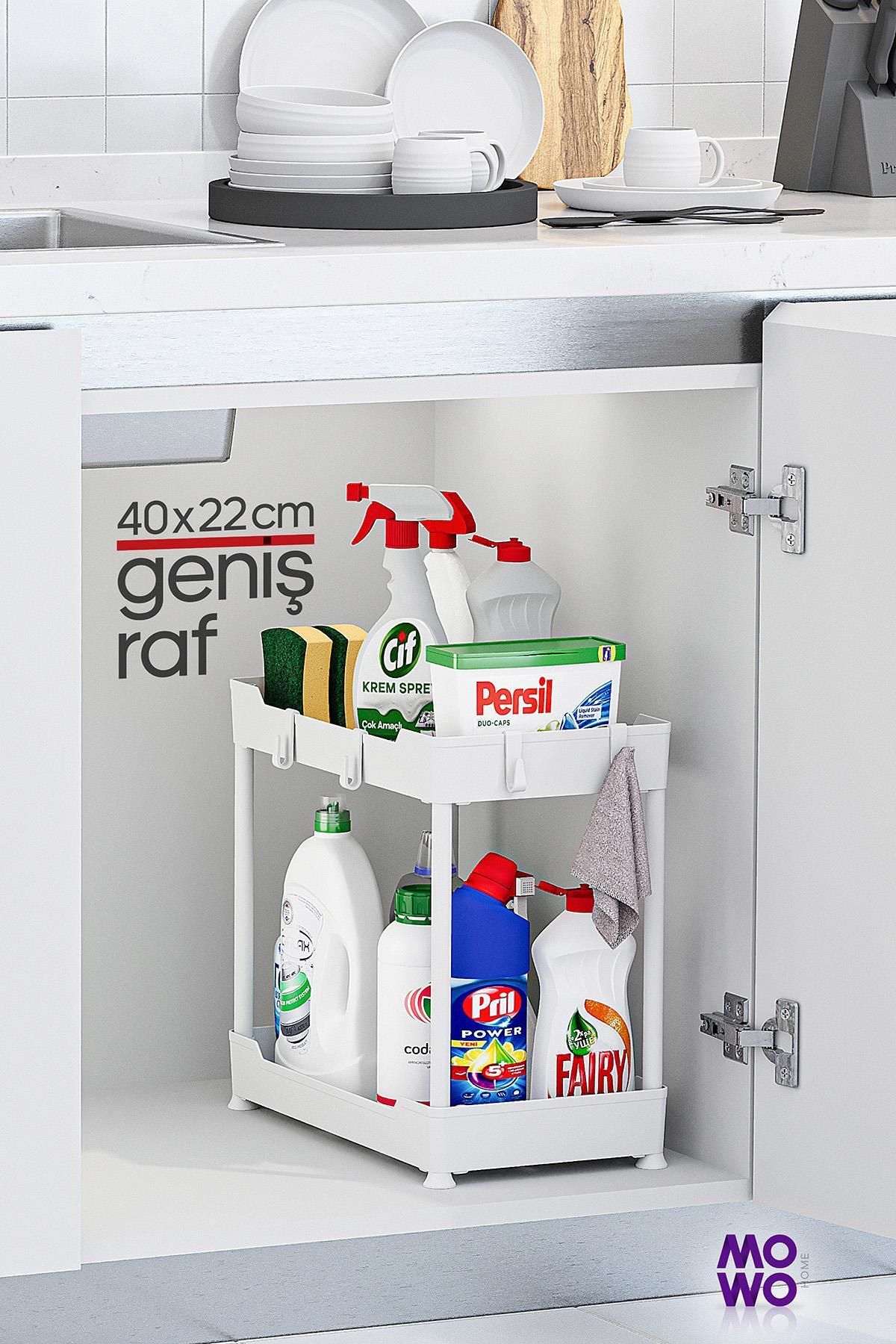 Mowo Home-White 2 Tier Organizer Kitchen Shelf Bathroom Shelf, under Cabinet Counter under Sink Detergent Holder 1