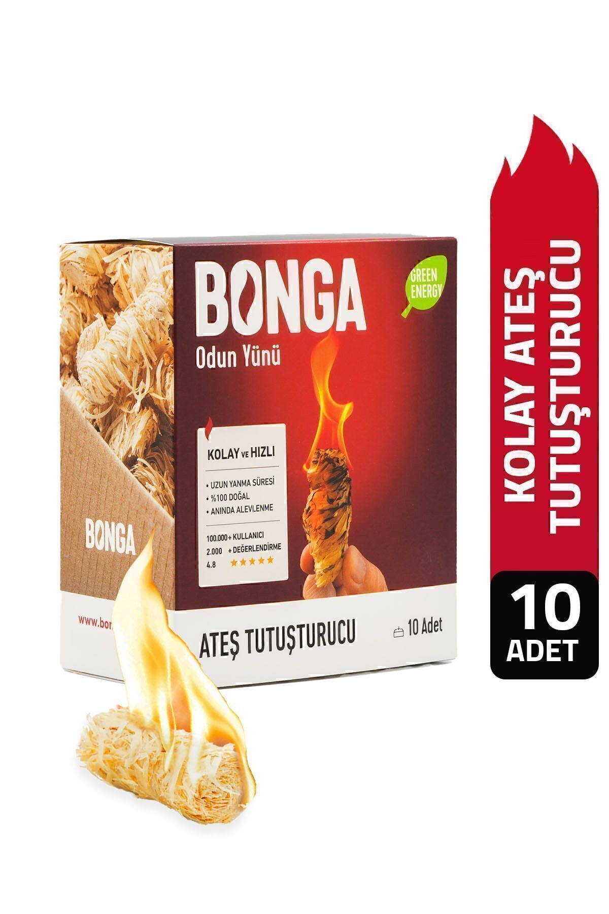 BONGA Şömine Ve Mangal Tutuşturucu 10 Adet 140 gr - Jel Ve Çıra Alternatifi Doğal Odun Yünü