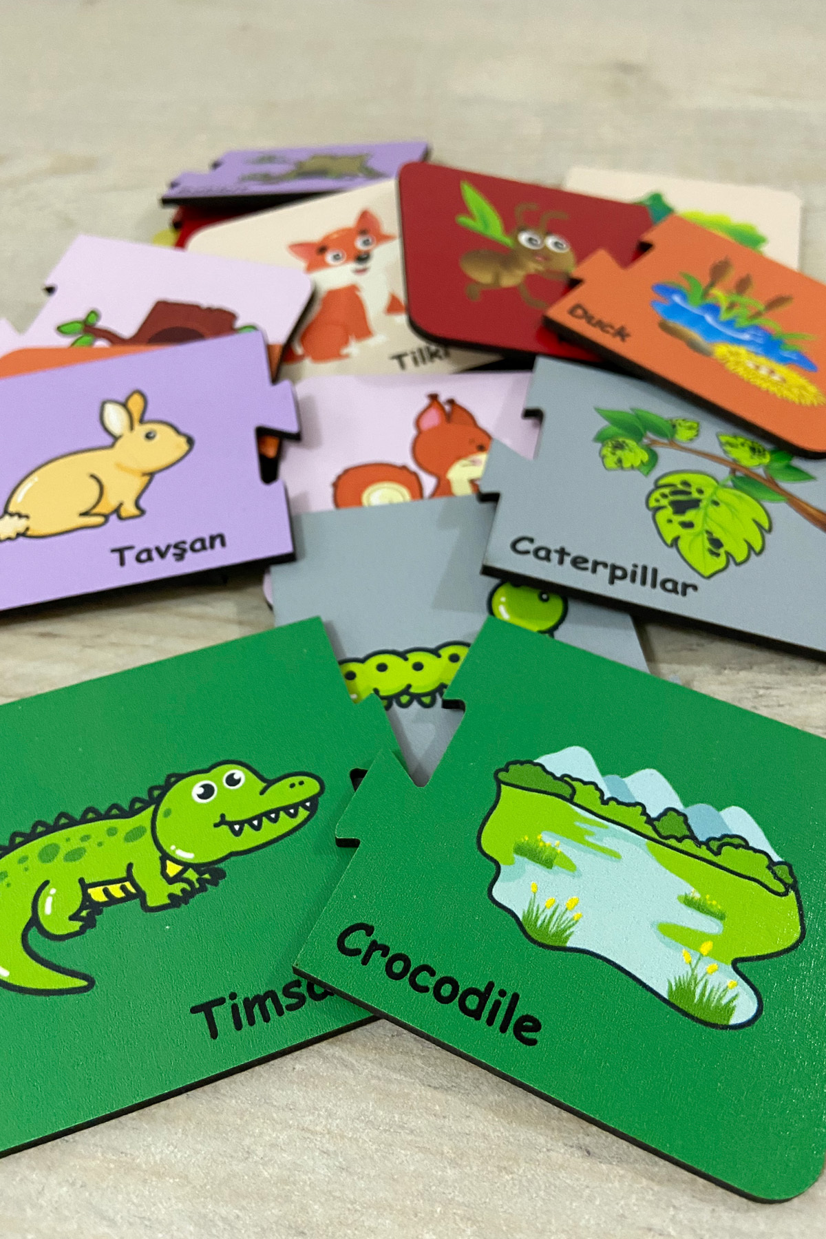 Leelii Tasarım Türkçe-İngilizce Eşleştirme Oyunu, Sevimli Hayvanlar Zeka Kartları, Ahşap Eğitici Puzzle Oyuncak fotoğrafı 5 (önizleme)