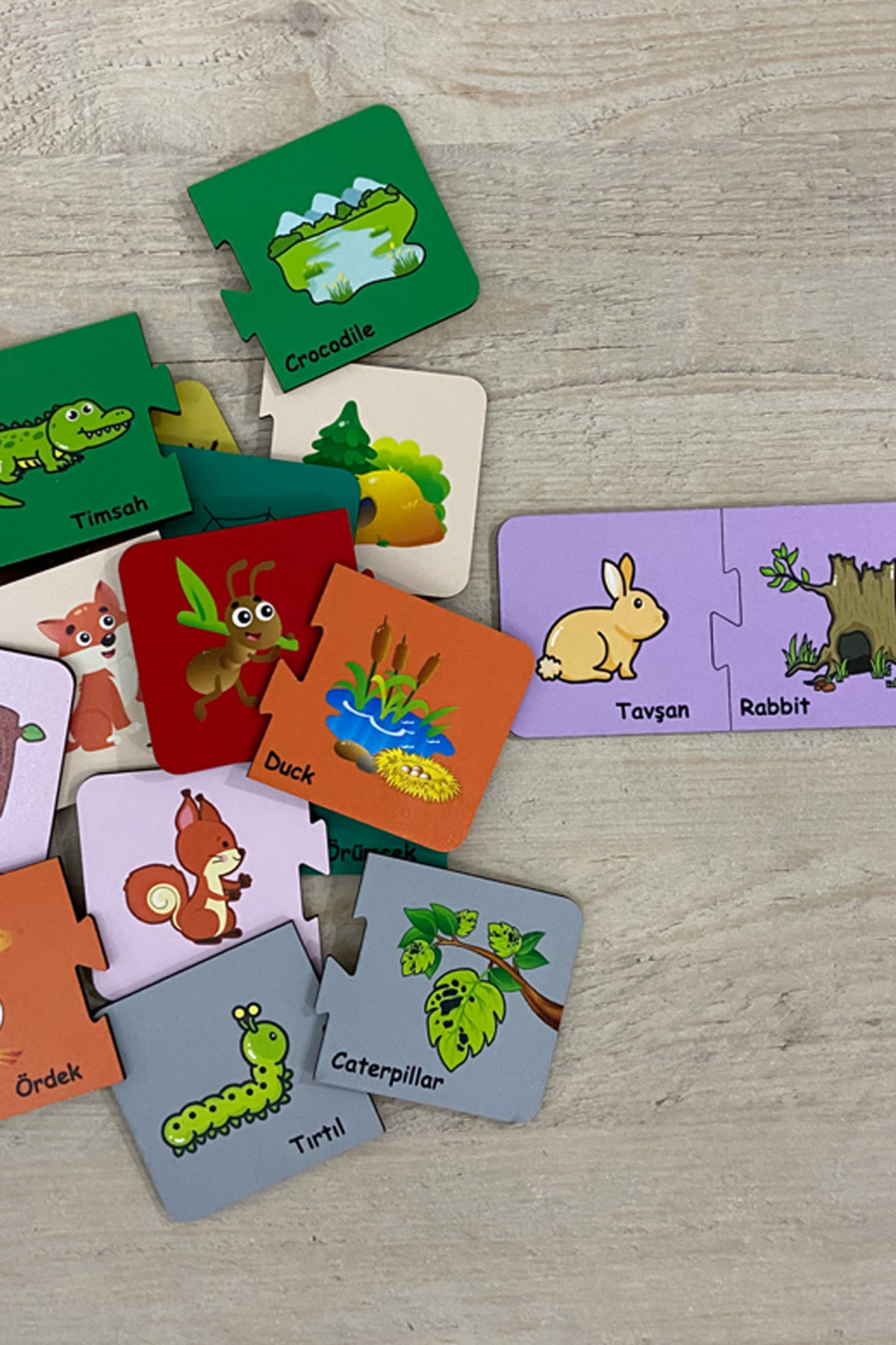 Leelii Tasarım Türkçe-İngilizce Eşleştirme Oyunu, Sevimli Hayvanlar Zeka Kartları, Ahşap Eğitici Puzzle Oyuncak fotoğrafı 4 (önizleme)