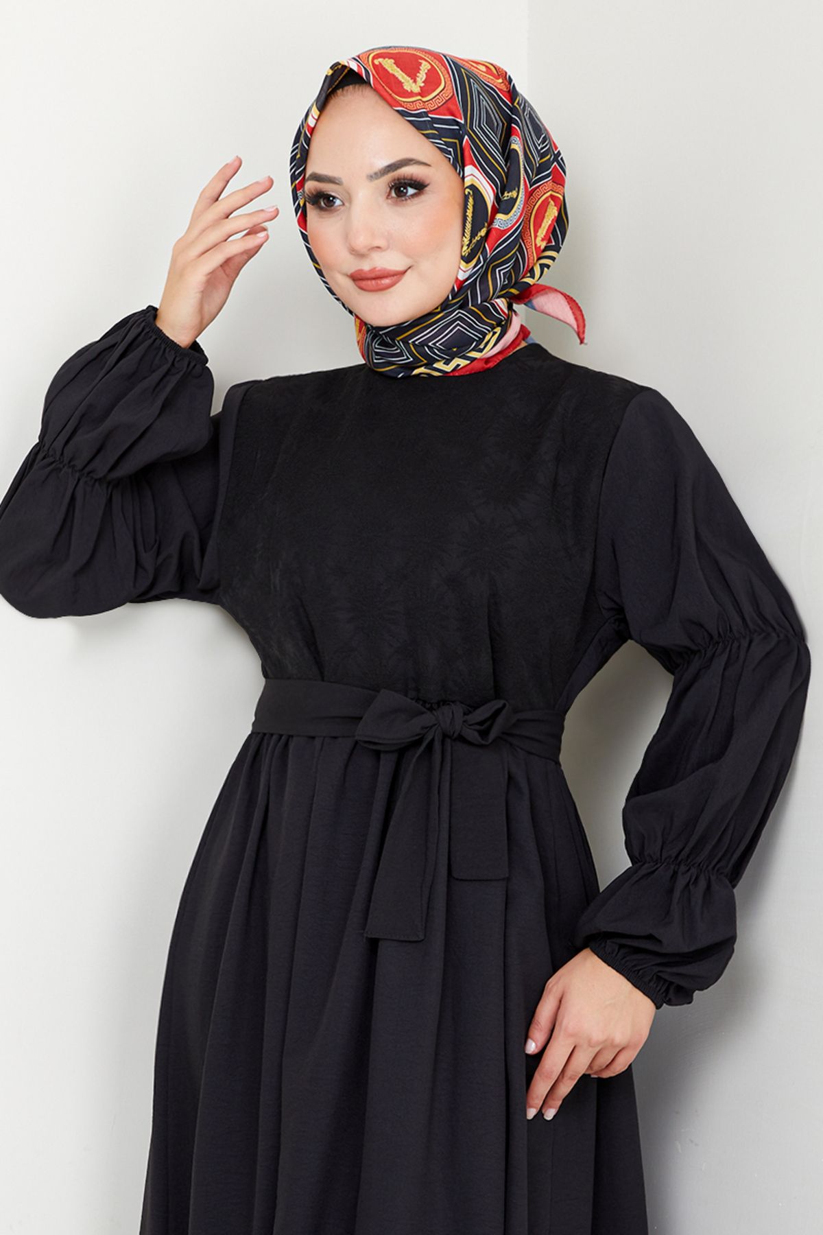 ModaMerve-Black Dress - 2453Hbs932-M, Elastic Sleeves 4