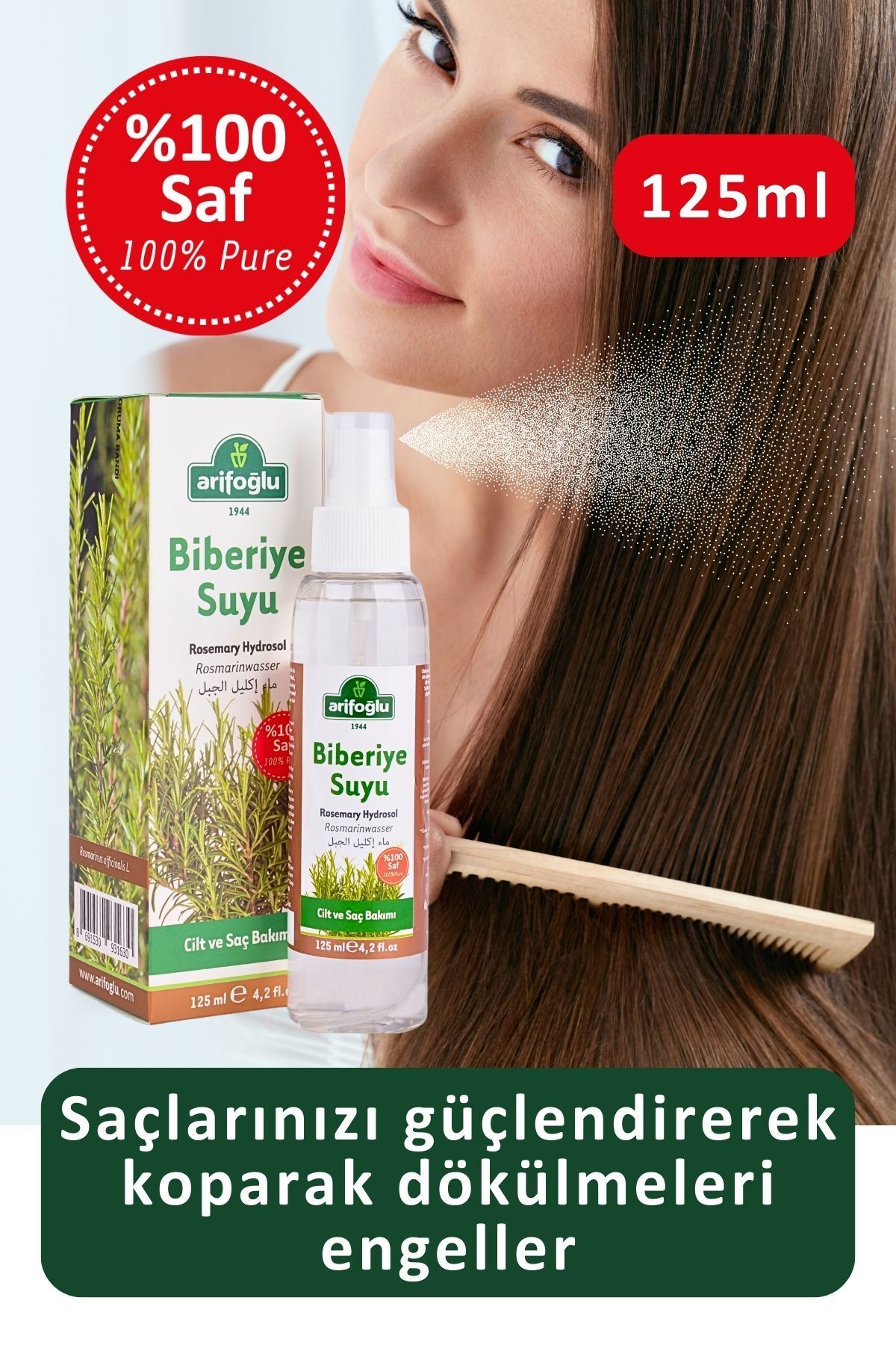 Arifoğlu Biberiye Suyu 125ml % 100 Saf Saç Güçlendirici Biberiye Hidrosölü