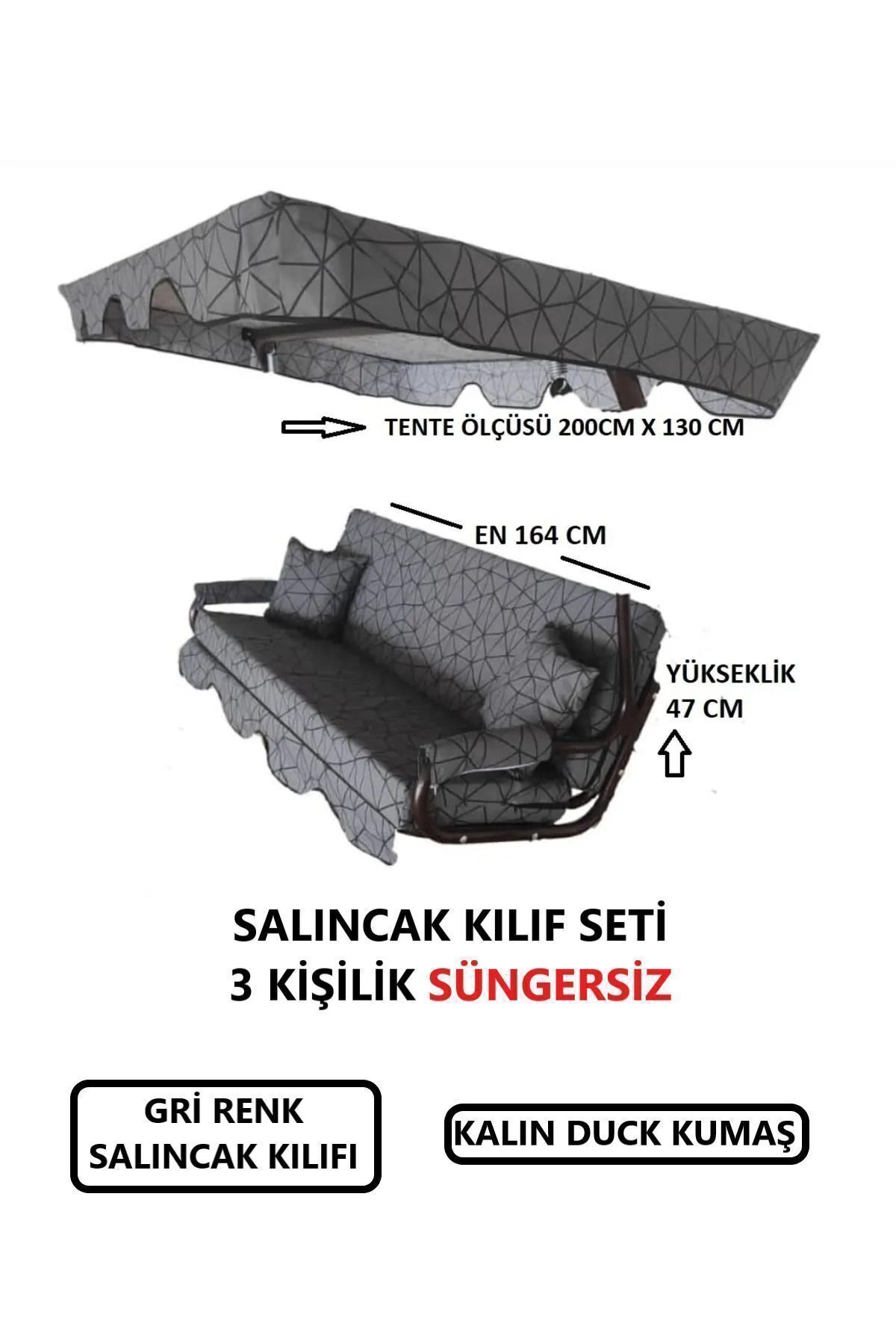 Mor Minder Süngersiz Tenteli Salıncak Kumaş Seti 3 Kişilik 164x47 Cm Süngersiz Gri