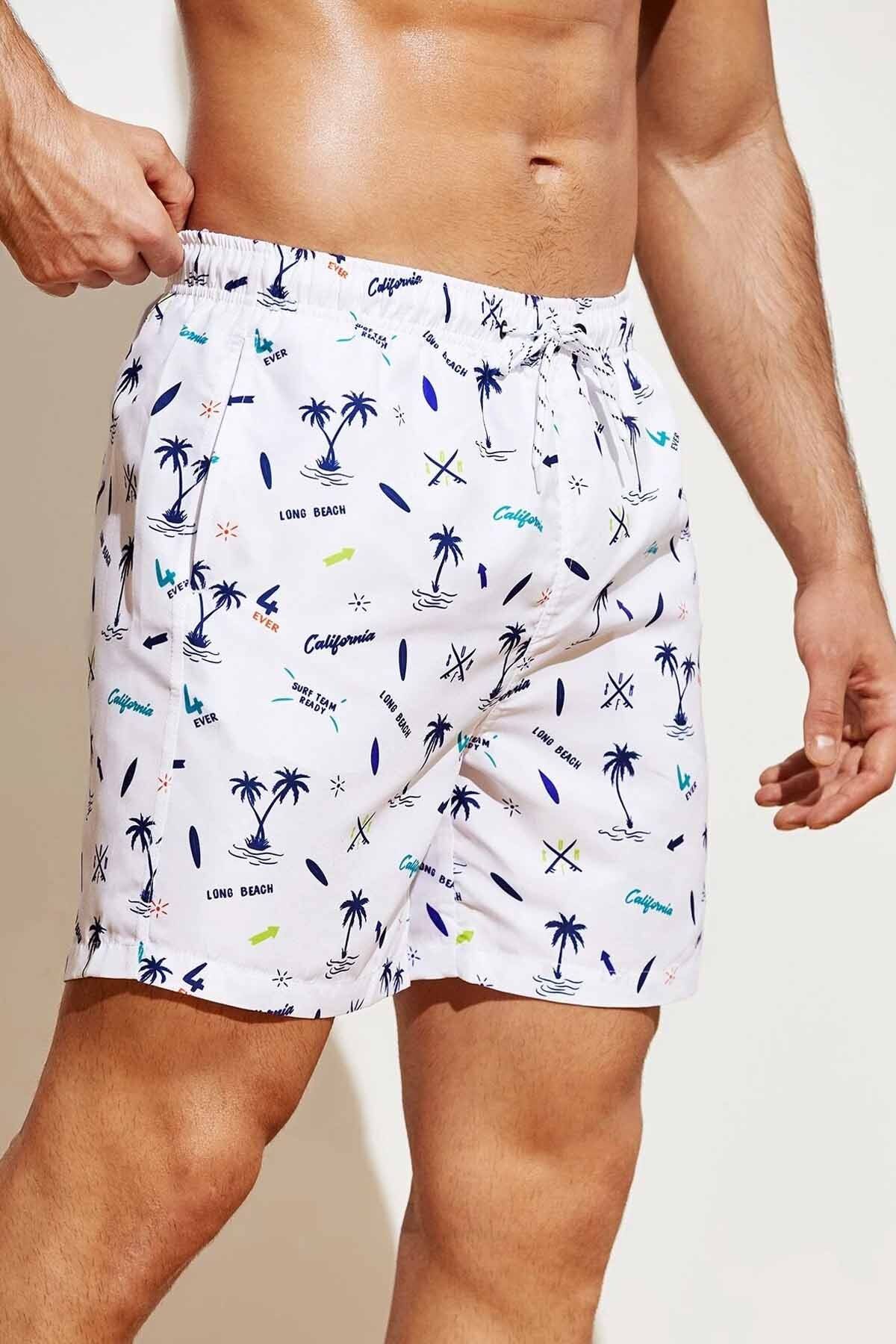 Angelsin-Badeshorts mit Taschen und Palmen-Print für Herren in Standardgröße 4