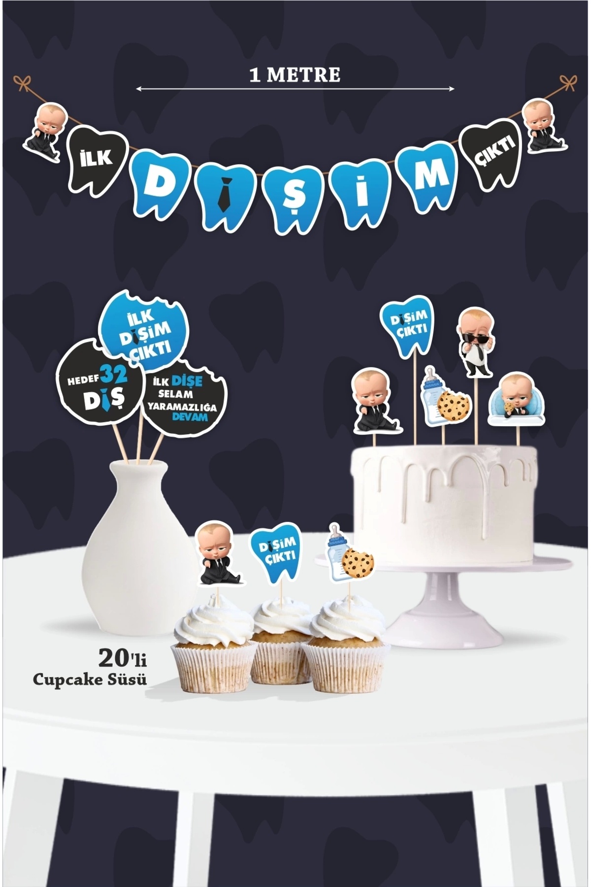 neşeli günlerim İlk Dişim Çıktı Patron Bebek Boss Baby Temalı - Diş Buğdayı Seti