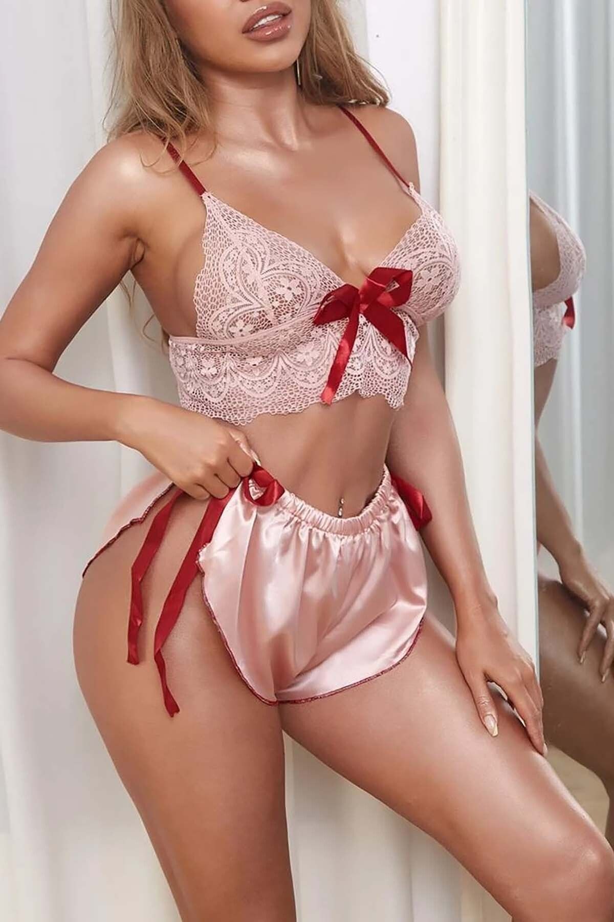 Merry See-Spitzen-Satin-Shorts-Set 3