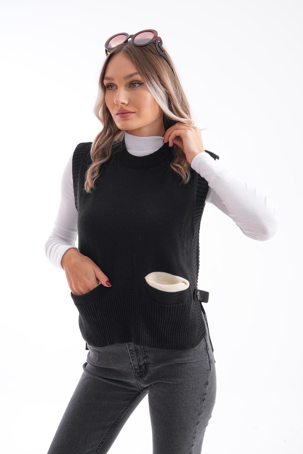 ŞİMAL-Pulovere tricotate pentru femei, cu nasturi pe laterale și buzunare 245163   - 2