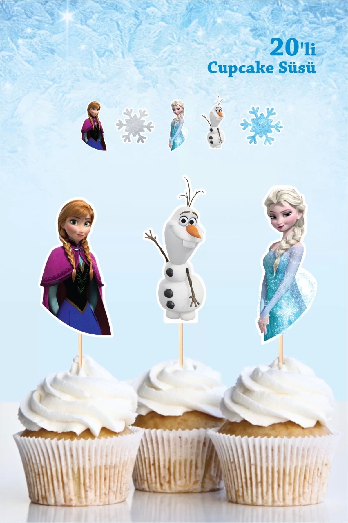 neşeli günlerim Frozen Karlar Ülkesi Cupcake Süsü 20'li (kalın Kağıt) * Doğum Günü