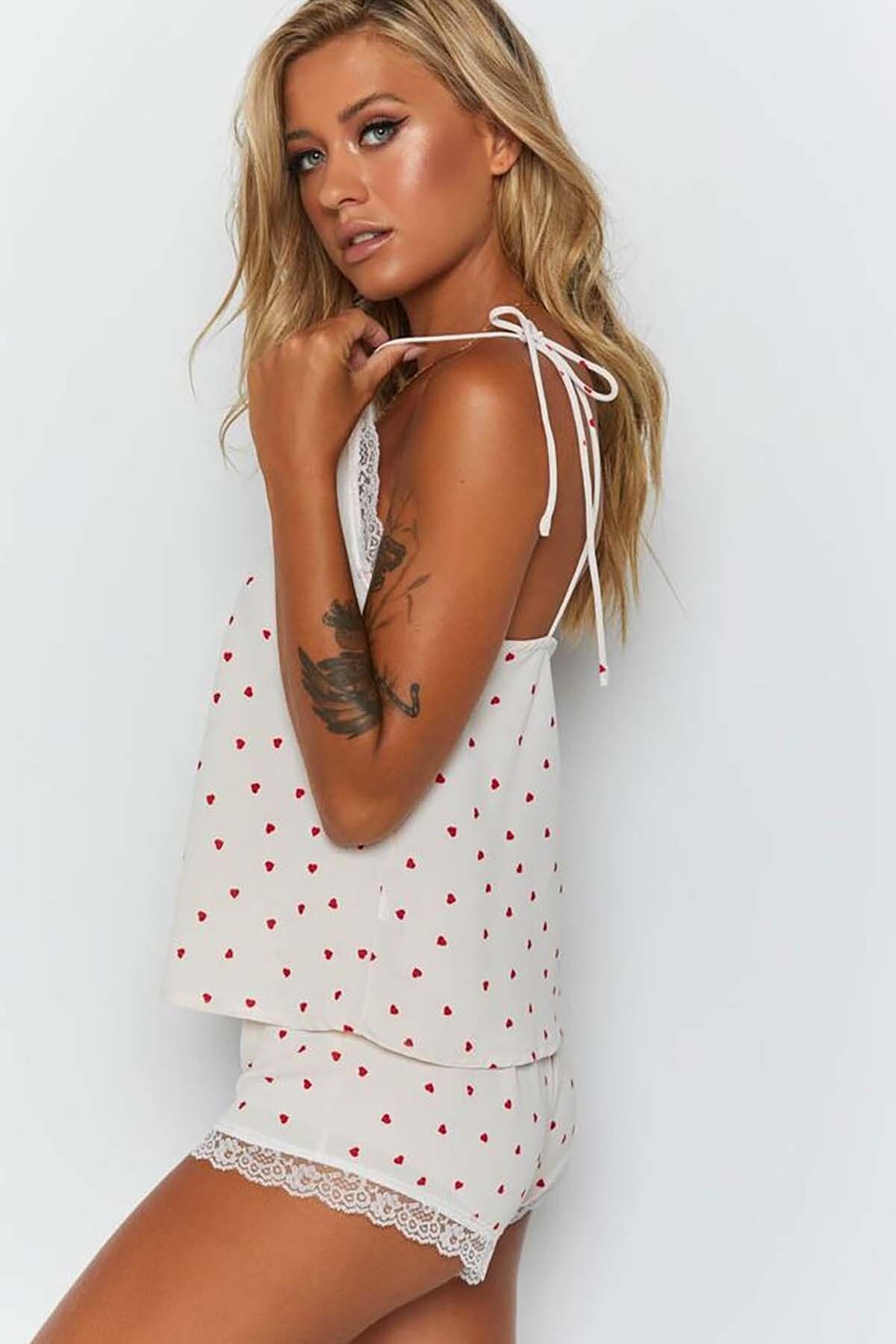 Merry See-Lace Embroidered Heart Shorts Pajama Set 2