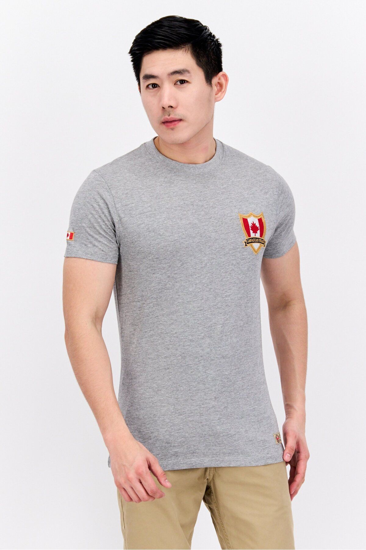 Canadian Peak-Men Crew Neck Short Sleeve Brand Logo T Shirt, Grey Combo 1