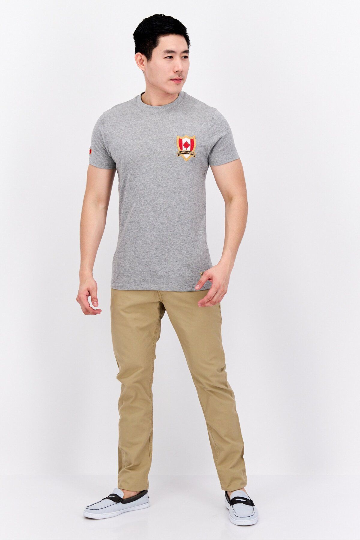 Canadian Peak-Men Crew Neck Short Sleeve Brand Logo T Shirt, Grey Combo 2