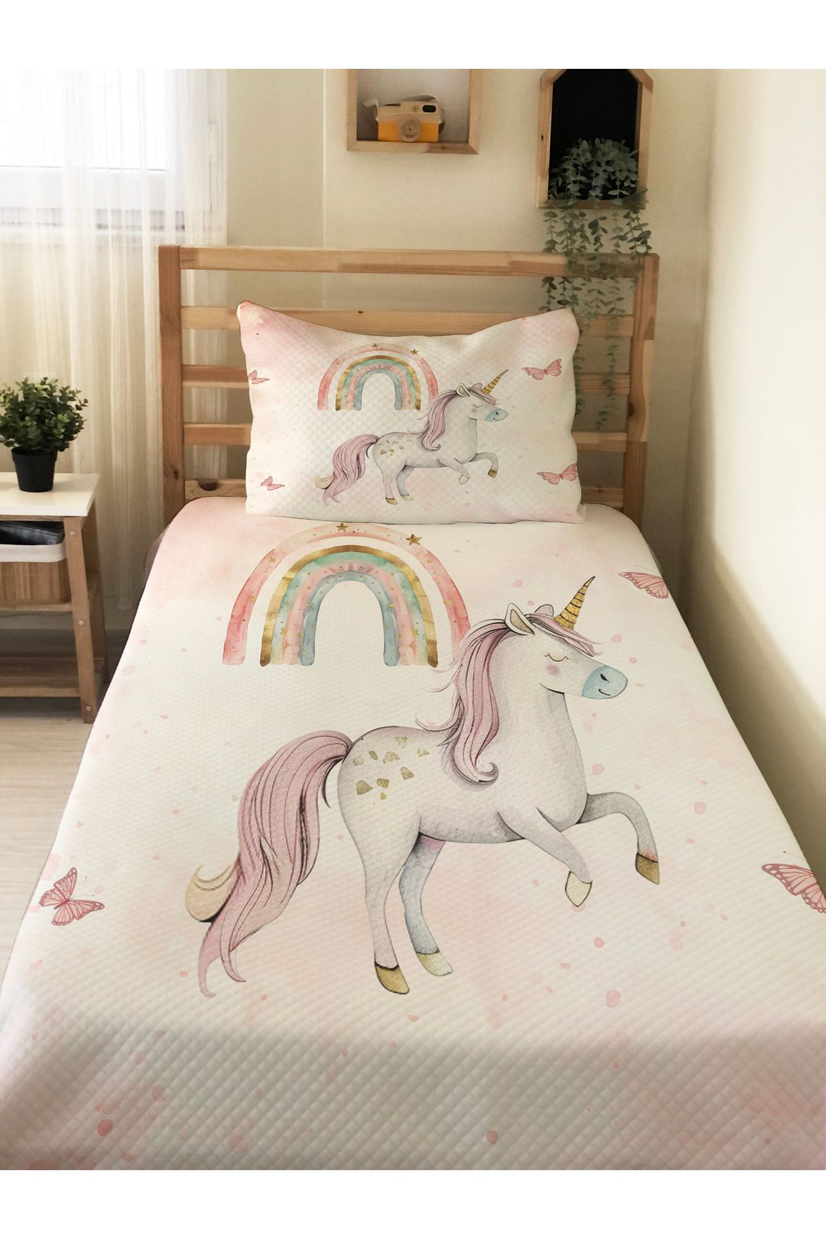 Evmila-Unicorn Pattern Baby and Kids Printed Single Pique Set 160X230 1