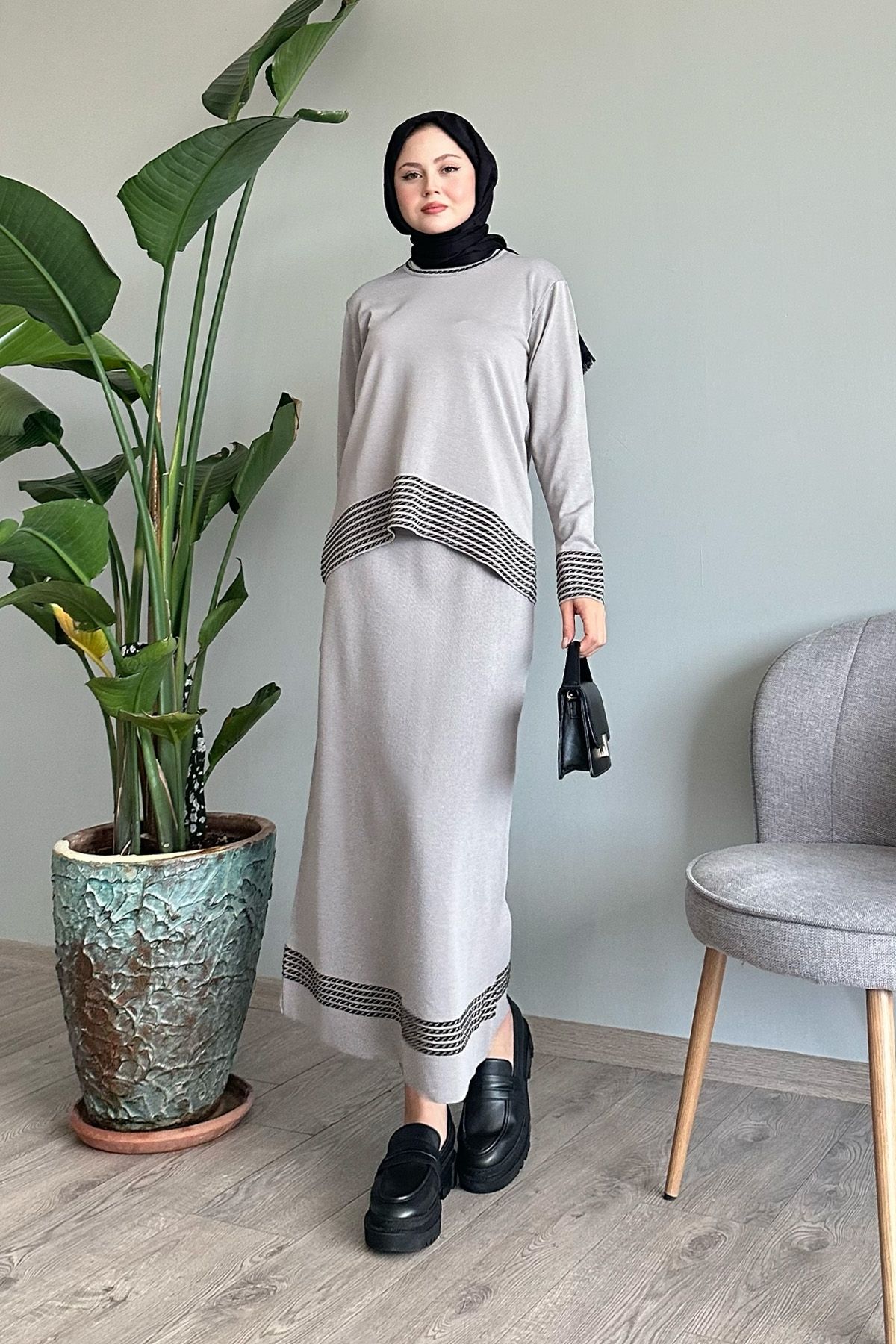 InStyle-Γκρι Σετ με Φούστα Piping Stripe 5