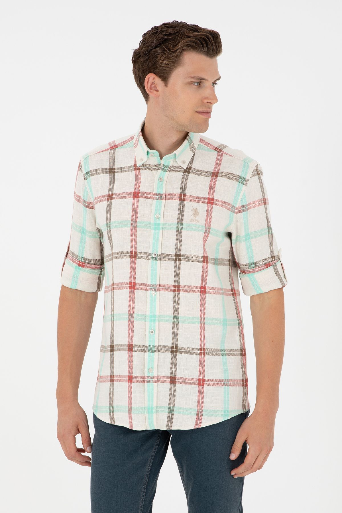 پیراهن آستین بلند مردانه سنگی 50290279-VR049 U.S. Polo Assn.