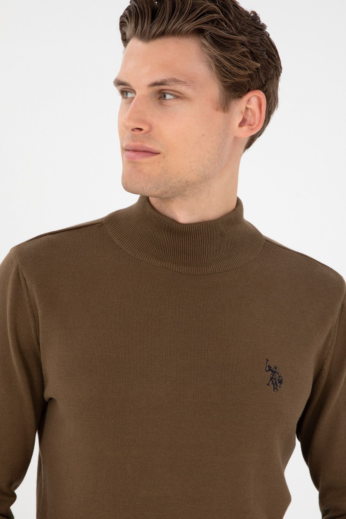 U.S. Polo Assn.-Men's Slim Fit Half Throat Khaki Basic Sweater 50293499 -Vr027 2