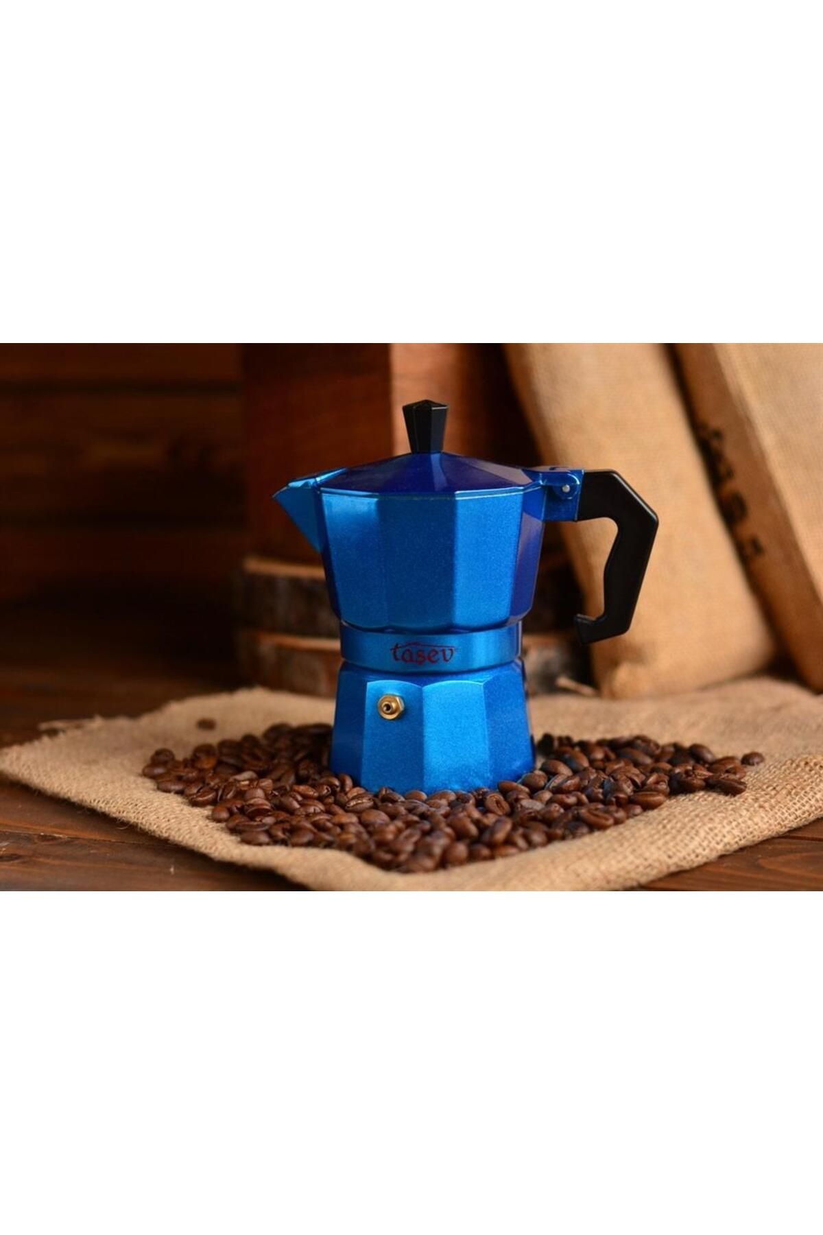 Bambum Taşev T1194 Piccolo Moka Pot 3 Fincan Mavi (ALÜMİNYUM)