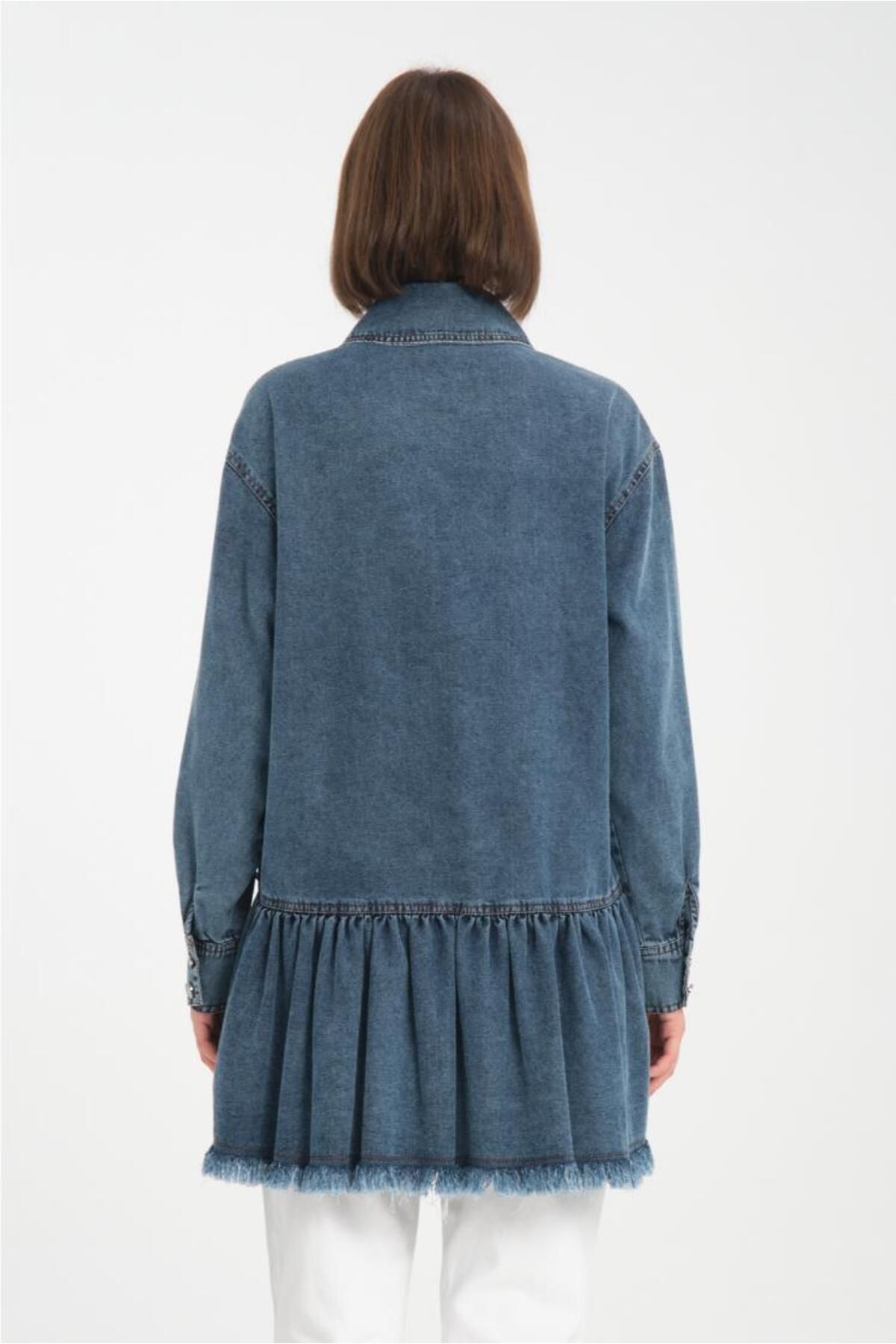MAXMU-Blue Tunic with Stone Detail 3