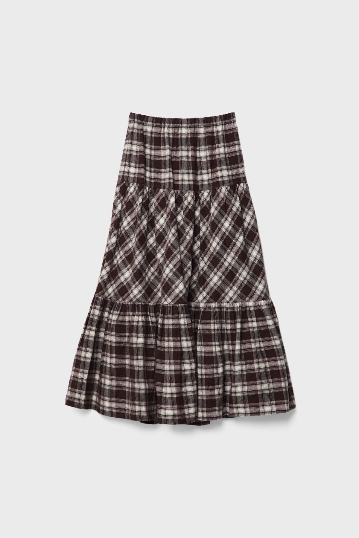 Stradivarius-Draped and Checkered Long Skirt 6