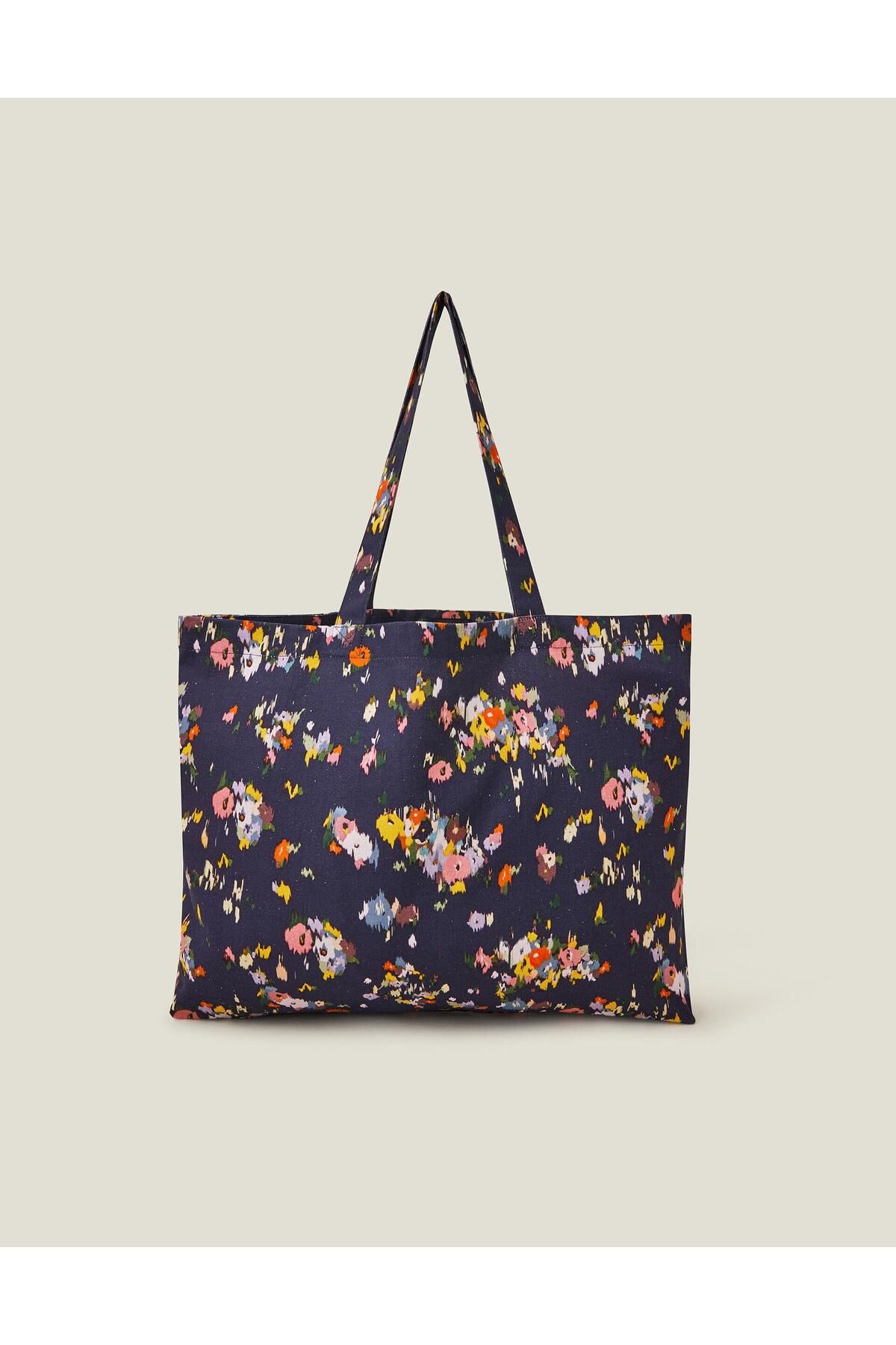 Accessorize Çiçek Desenli Kanvas Alışveriş Çantası