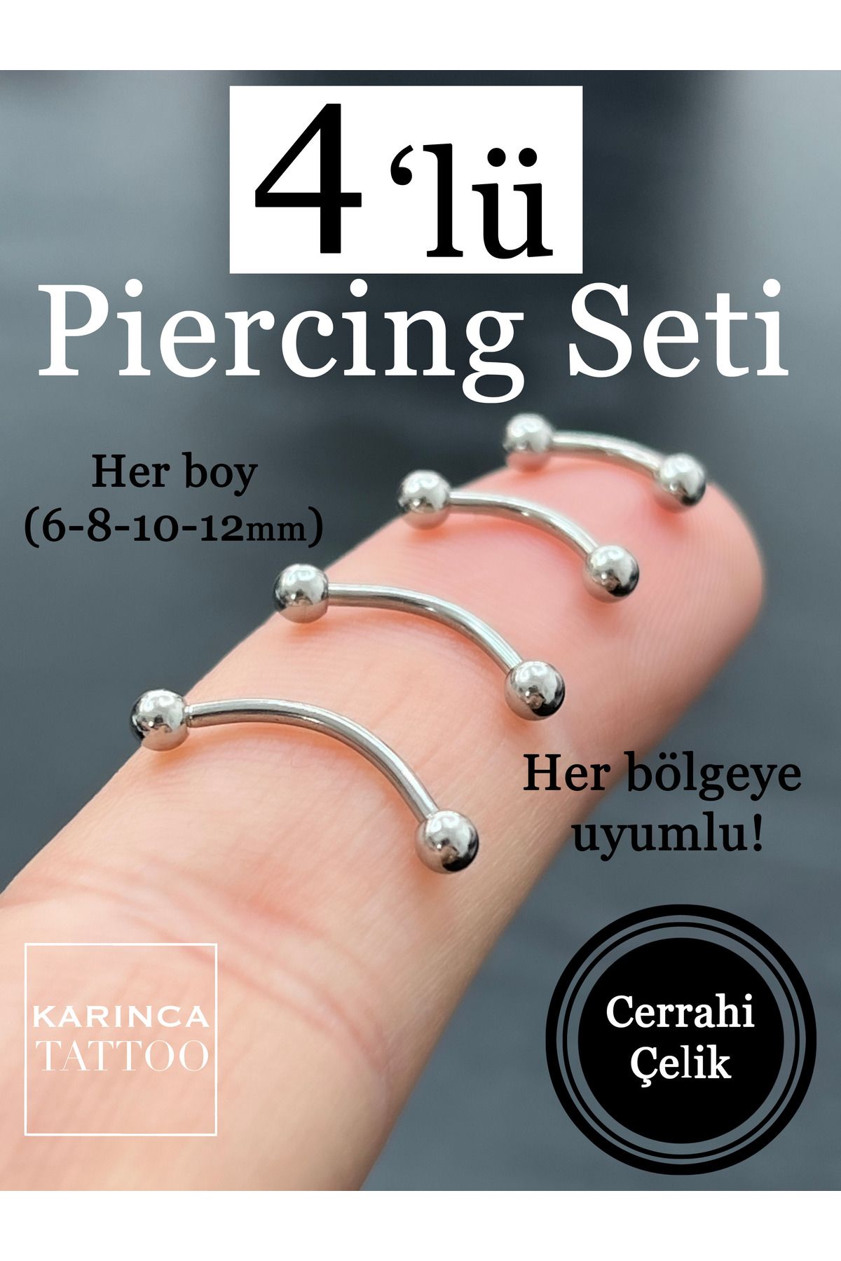 Karınca Piercing-مجموعة ثقب الحواجب المكونة من 4 قطع بأي حجم - الأذن والغضروف المبتسم وTragus Daith وConch Rook 4