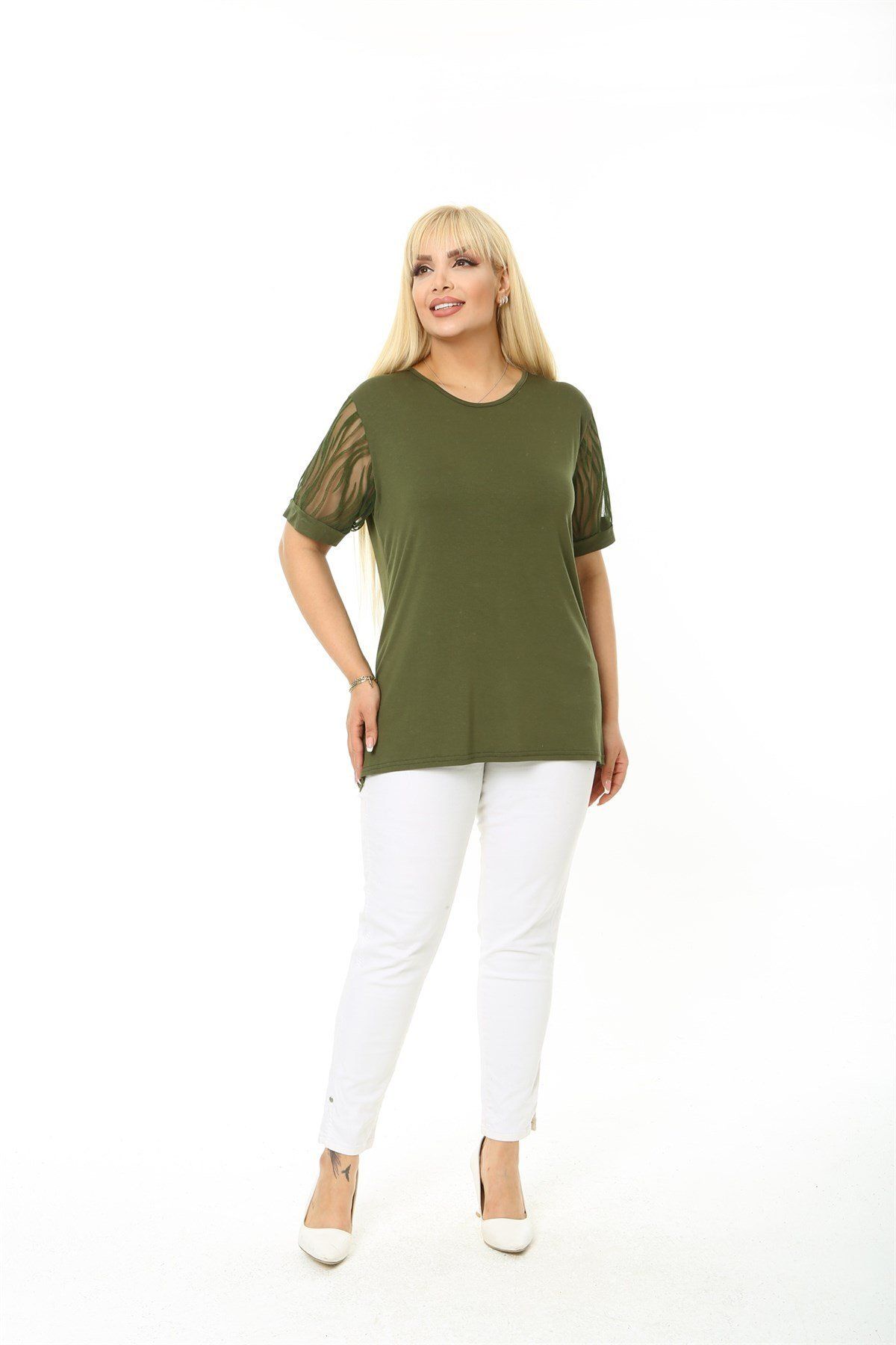 EGZEBRU-Plus Size Zebra Print Khaki Blouse - Short Sleeve 8