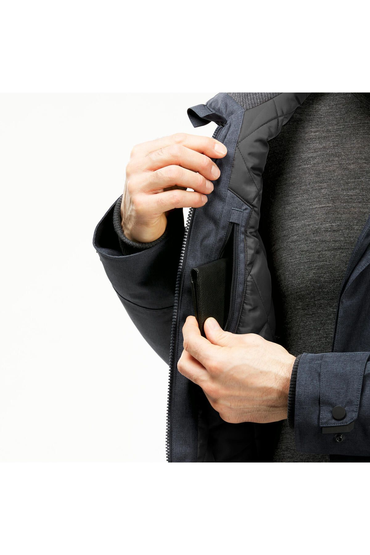 کاپشن ورزشی مشکی مردانه کت برفی در فضای باز زمستانی سیاه 10 ° C Decathlon