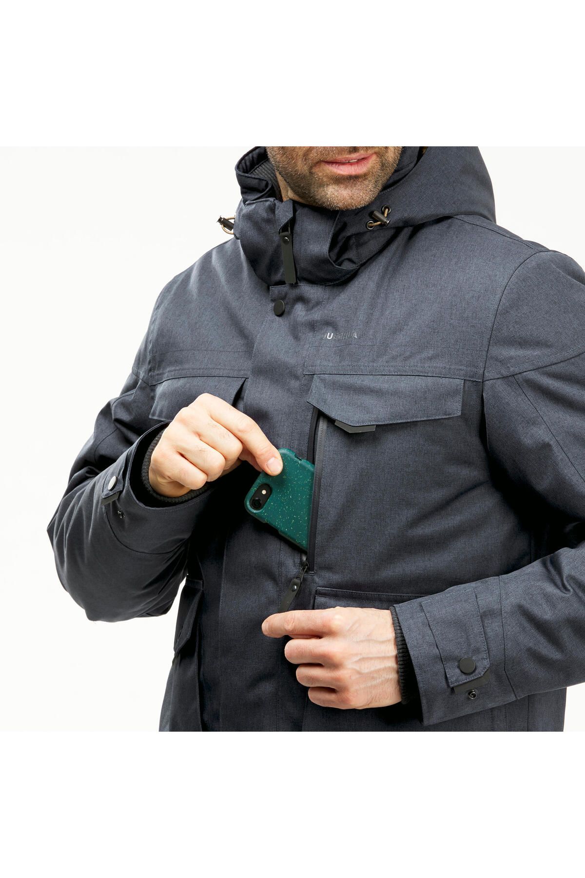 کاپشن ورزشی مشکی مردانه کت برفی در فضای باز زمستانی سیاه 10 ° C Decathlon