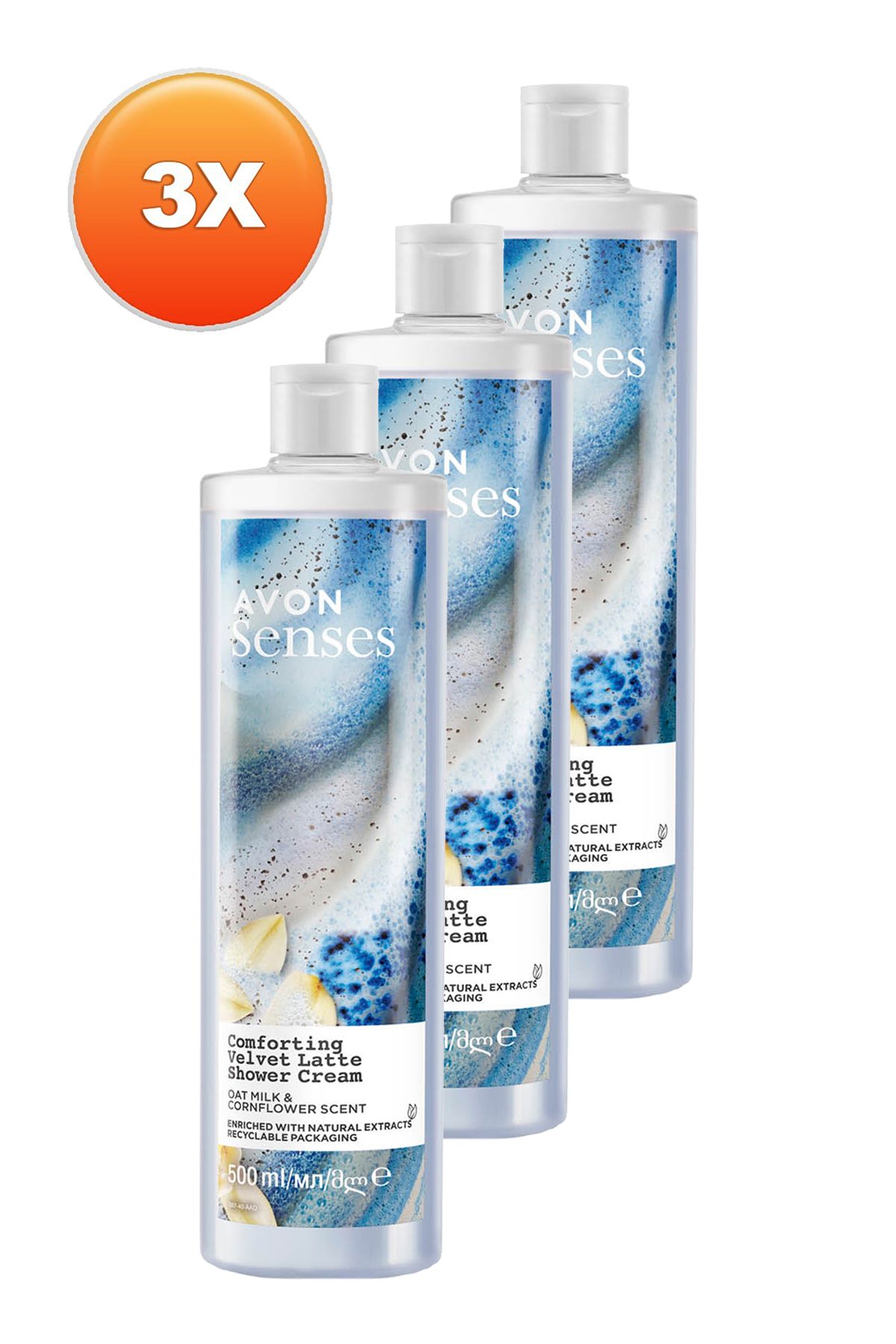 کرم دوش شیر جو دوسر و گل ذرت آرامش بخش Senses 500 میلی لیتر. مجموعه سه تایی Avon
