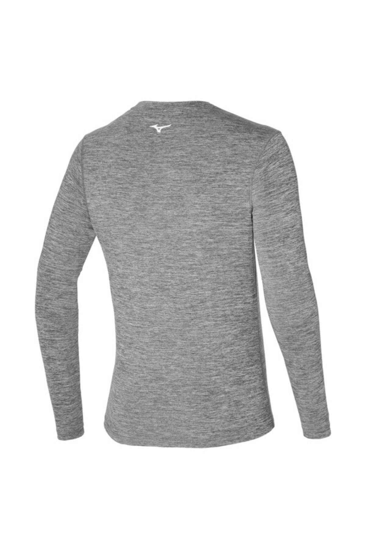 تی شرت ورزشی خاکستری مردانه Impulse Core آستین بلند T shirt Mizuno