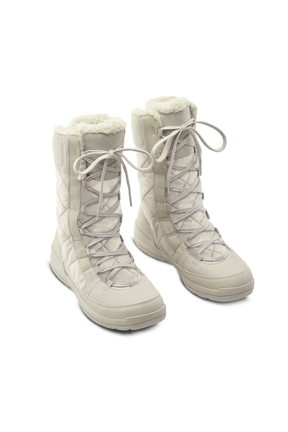 Decathlon-Beige Women's Outdoor Snow Boots - Waterproof, Lace-Up, Sh500 High 5