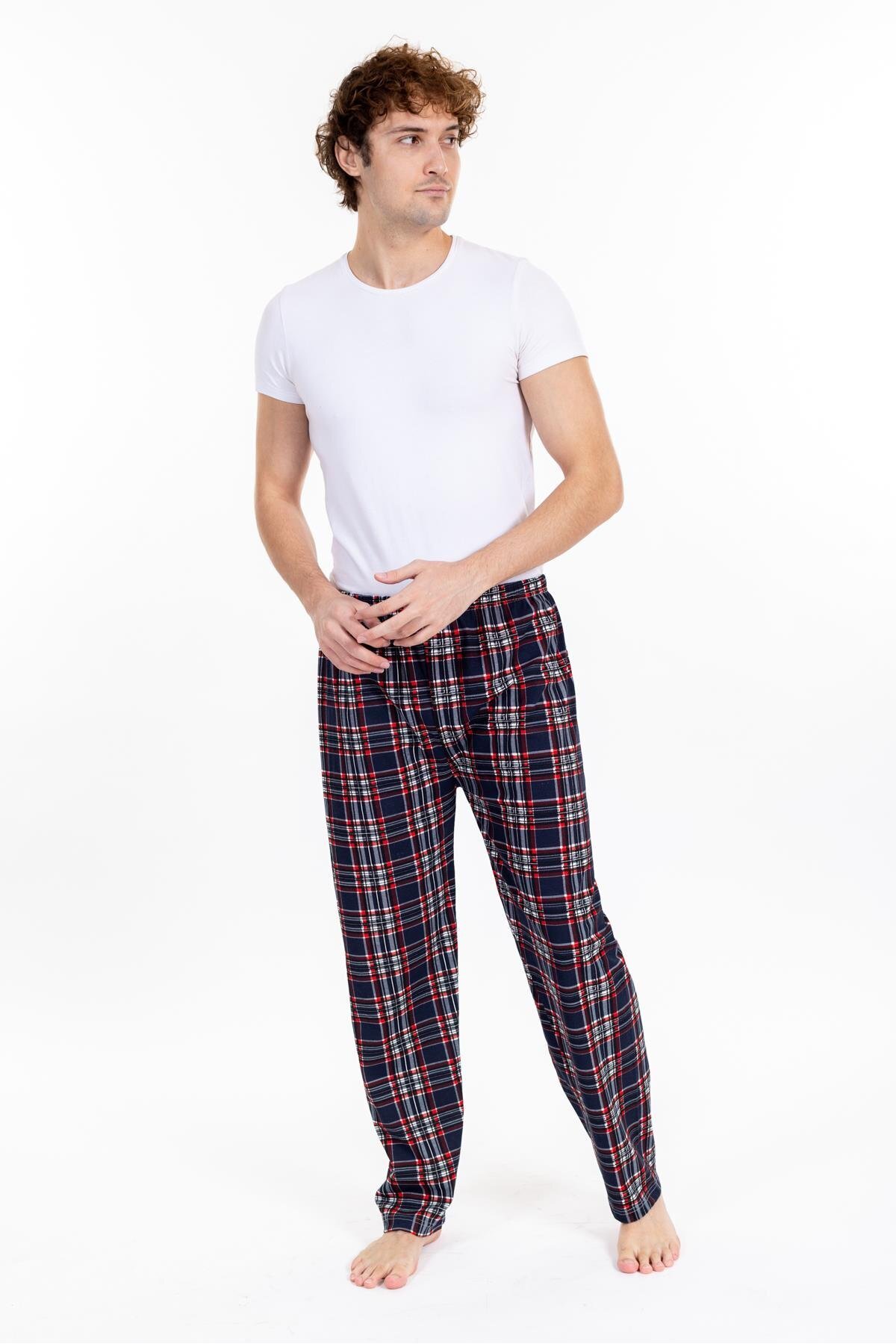Pemilo-Men's 816-16 Checked Patterned Single Bottom Claret Red-Dark Blue 2
