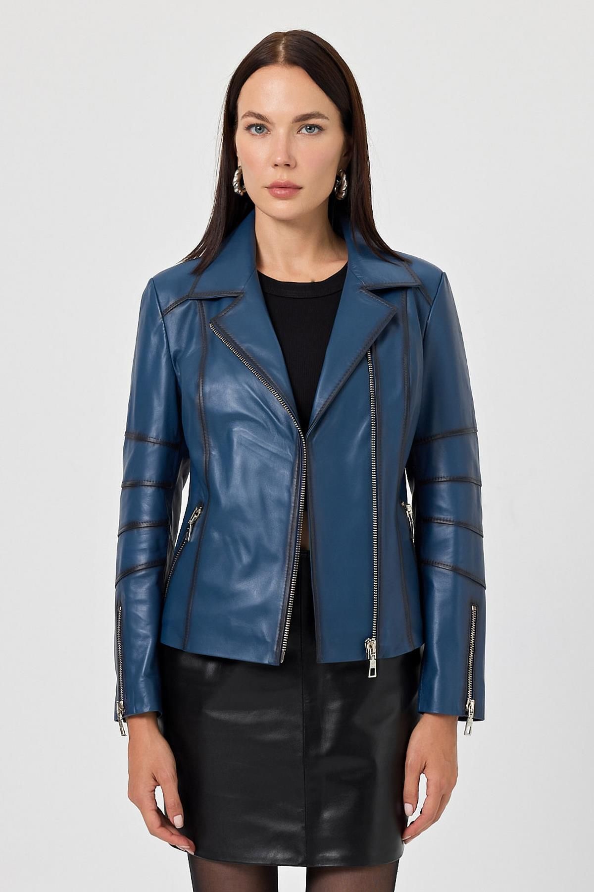 Deri Company-Diana Blue Women's Leather Coat 2