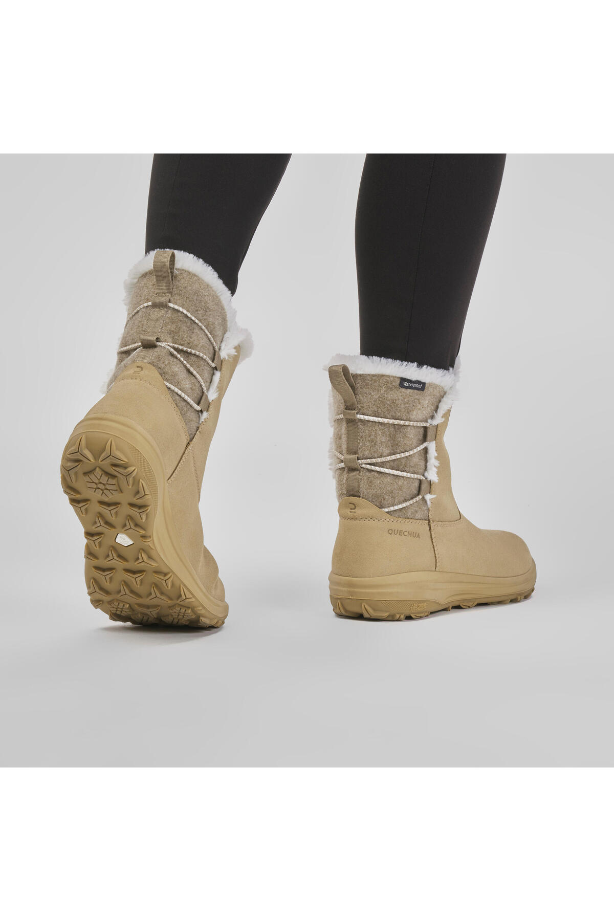 Decathlon Kadın Su Geçirmez Outdoor Kar Botu - Bej / Deri - Sh500 görsel 5