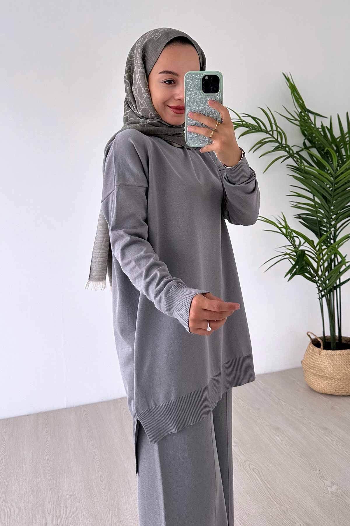 Ka Hijab-Gray Hijab Double Set - Sparkling Mercerized 4