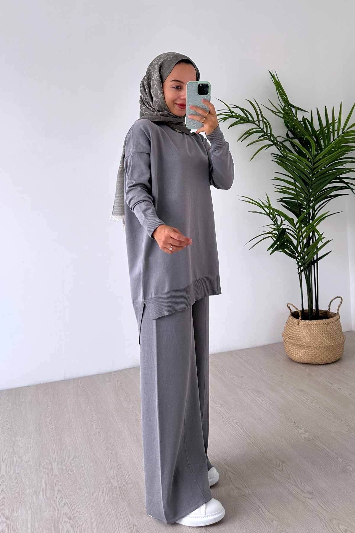 Ka Hijab-Gray Hijab Double Set - Sparkling Mercerized 2