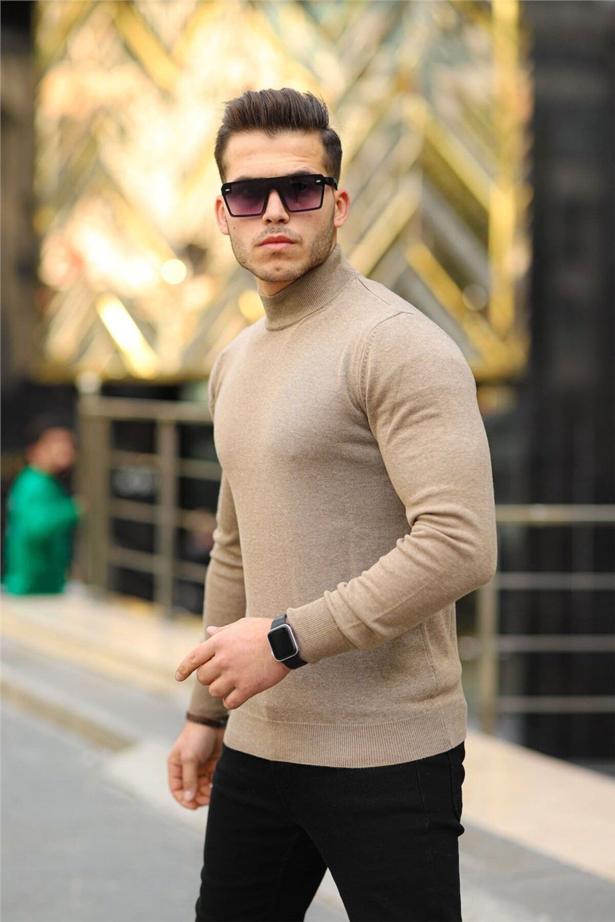 Valiberta-Raglan Sleeve Half Fisherman Slim Sweater - Mink 2