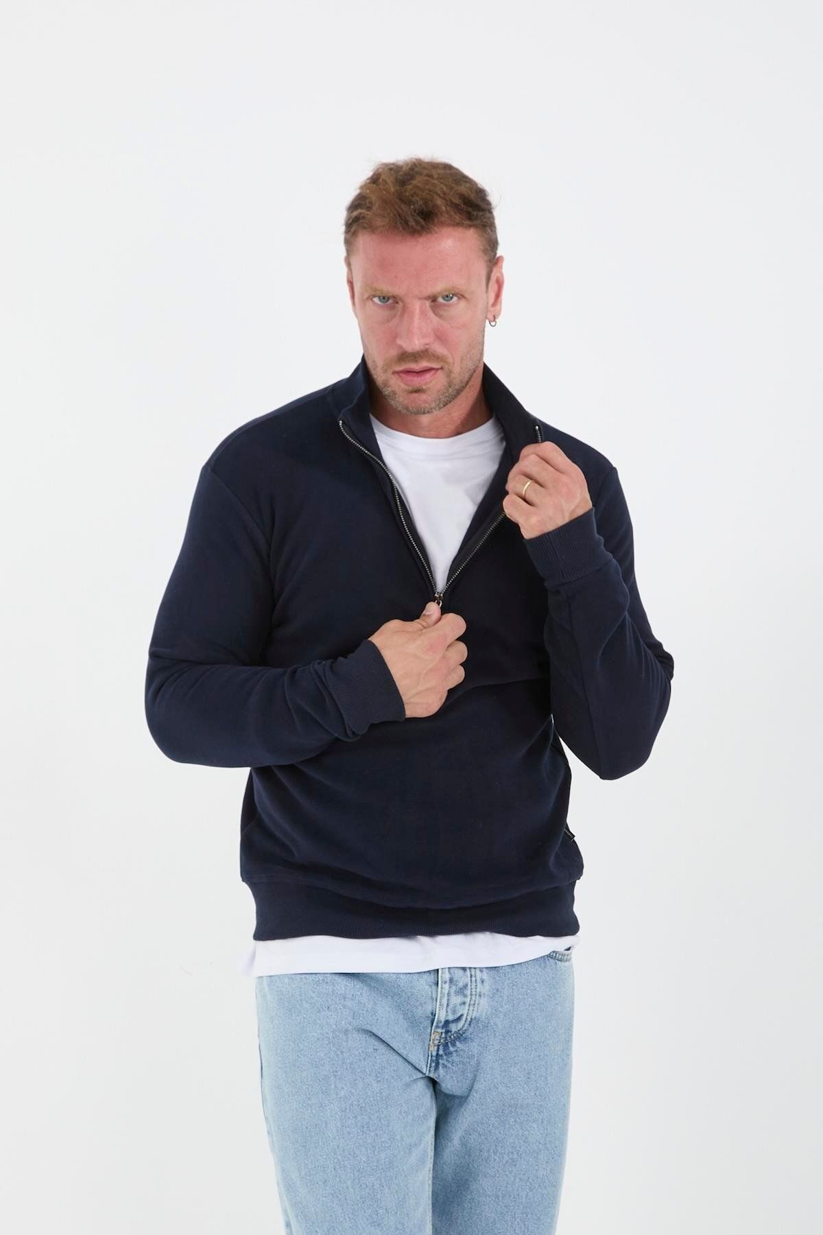 Valiberta-Thessaloniki Knitted Half Zipper Men's Sweatshirt - Navy Blue 2