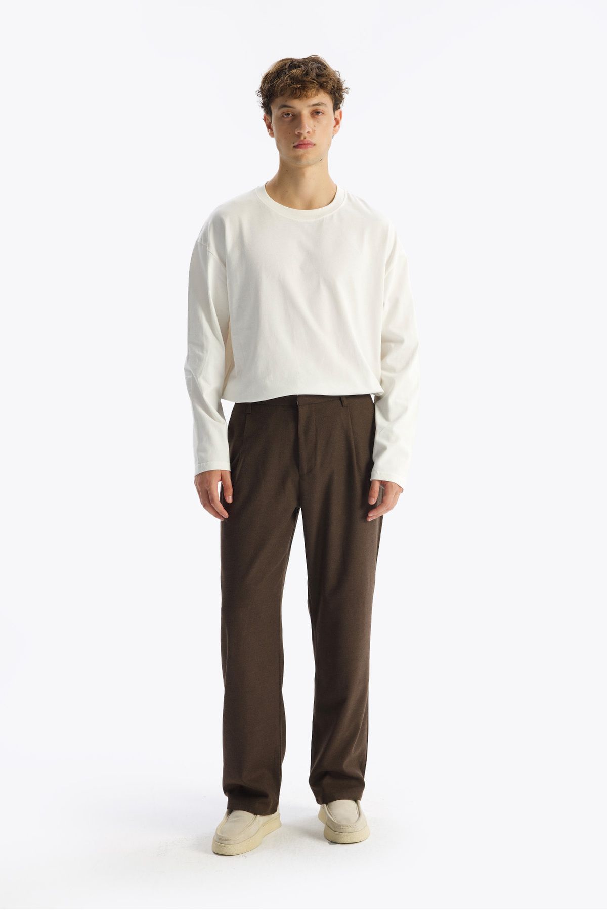 GIESTO-Brown Pleated Wool Trousers 2