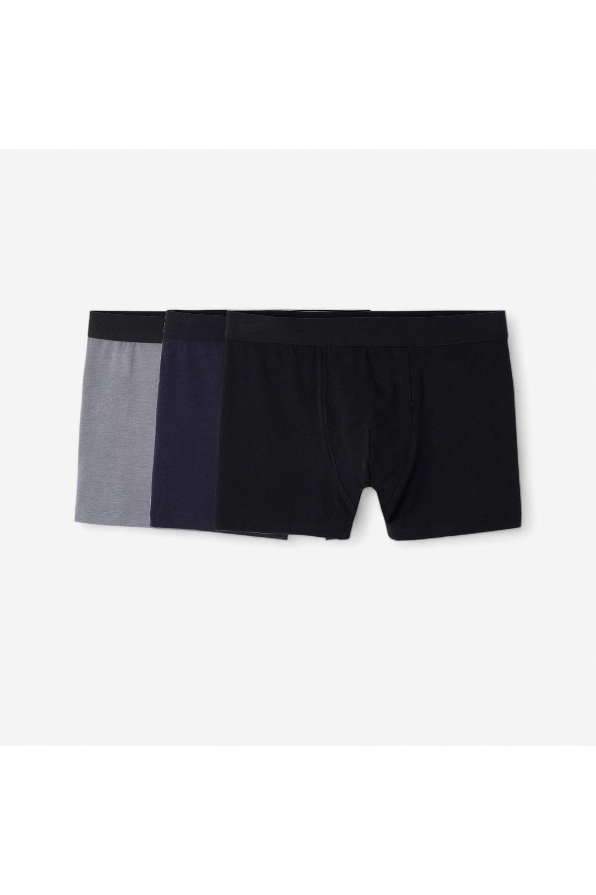Erkek 3'lü Boxer Seti - Siyah / Gri / Mavi